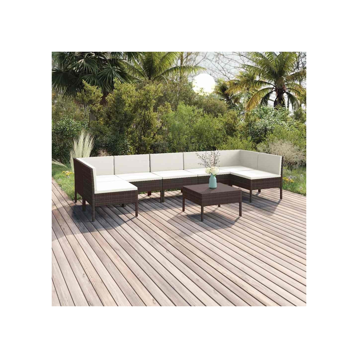 Salon de jardin 8 pcs avec coussins résine tressée marron