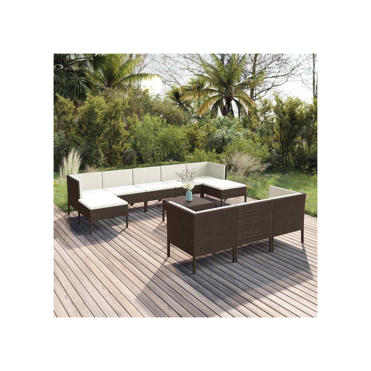 Salon de jardin 11 pcs avec coussins Résine tressée Marron
