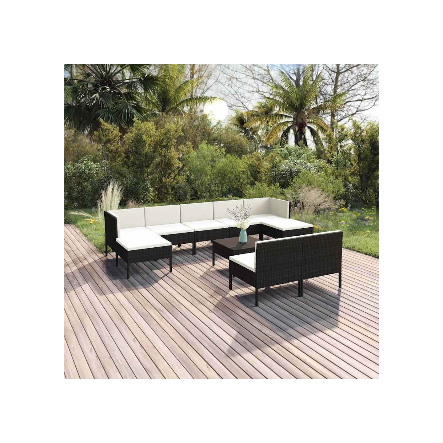 Salon de jardin 10 pcs avec coussins Résine tressée Noir