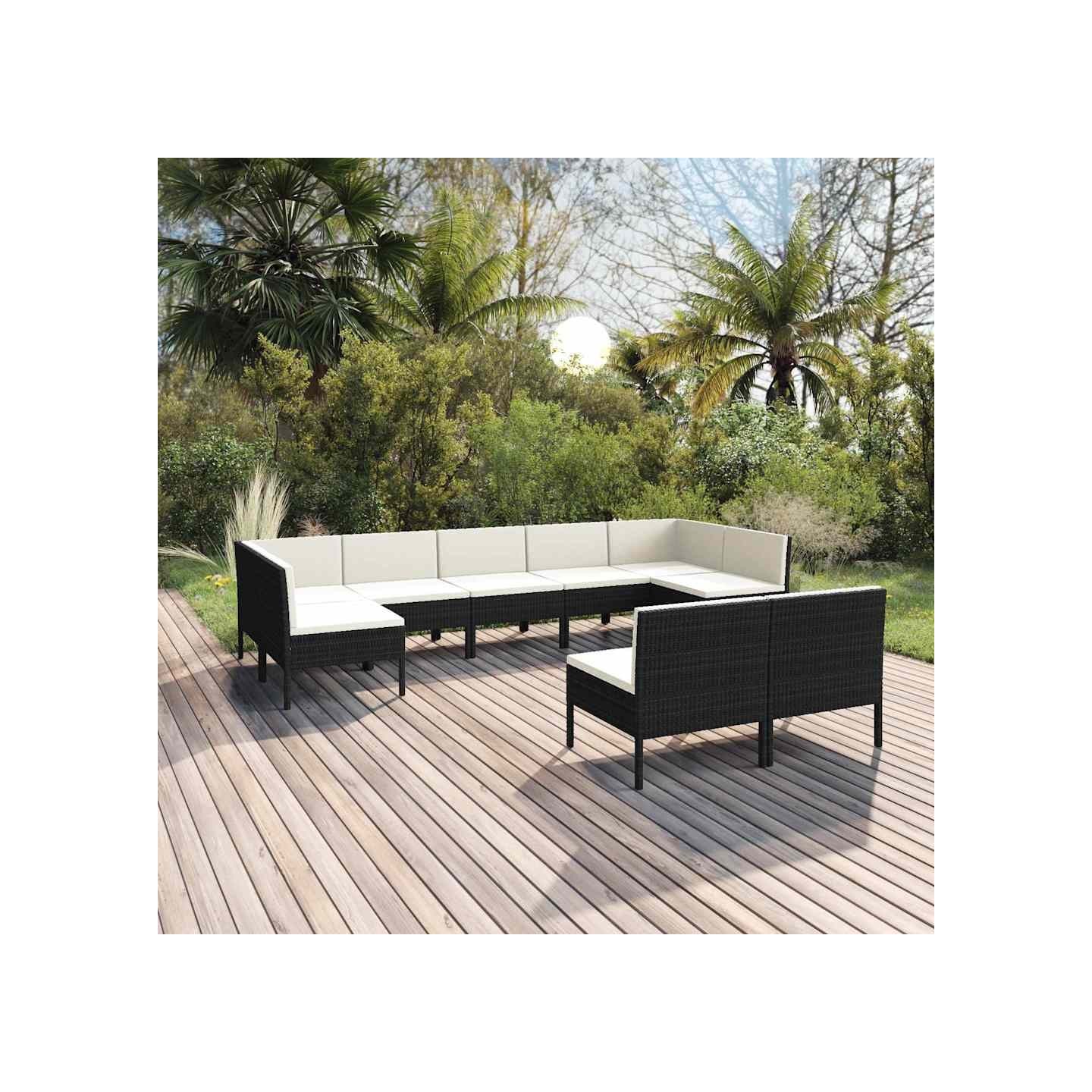 Salon de jardin 9 pcs avec coussins Résine tressée Noir