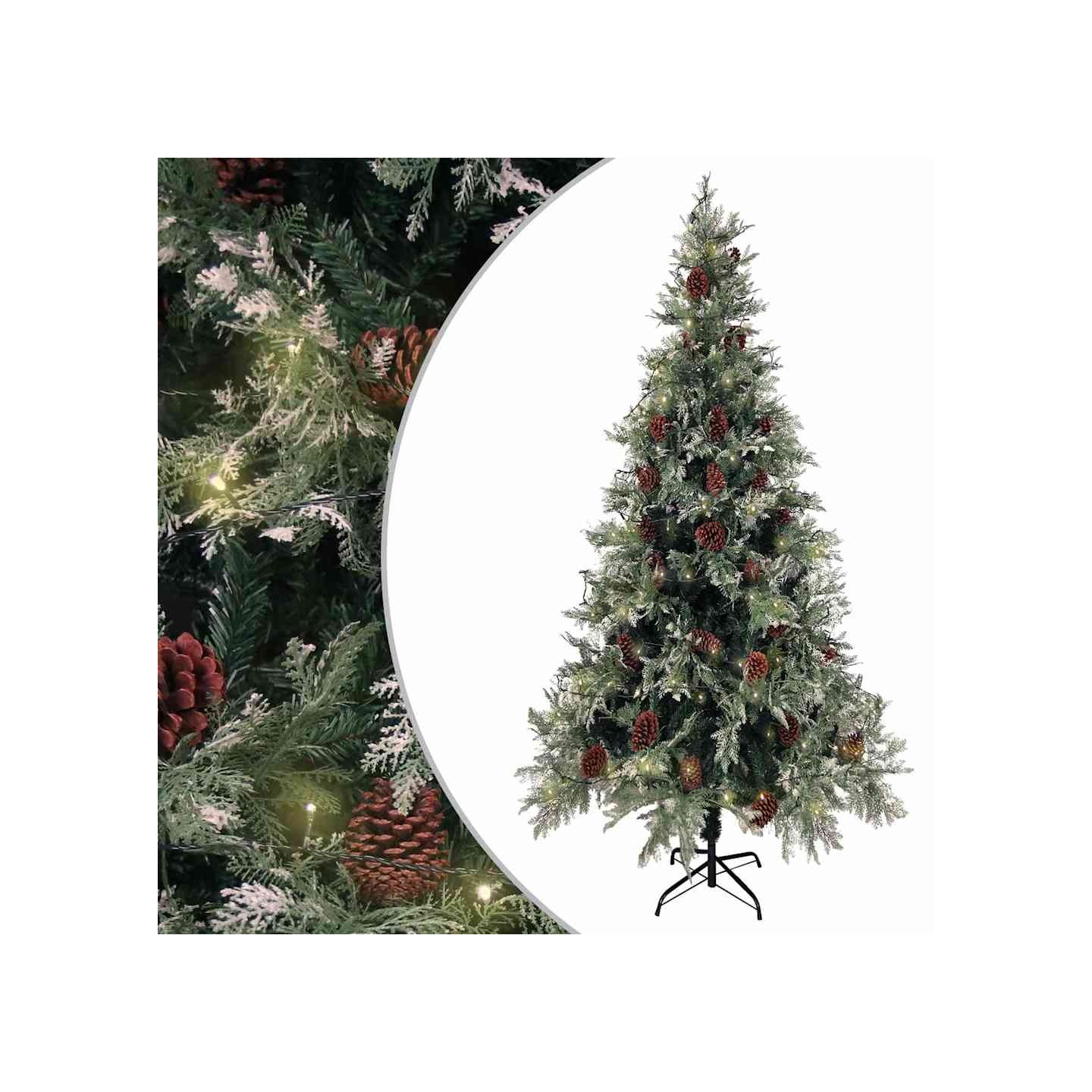 Sapin de Noël pré-éclairé pommes de pin vert blanc 225cm PVC PE