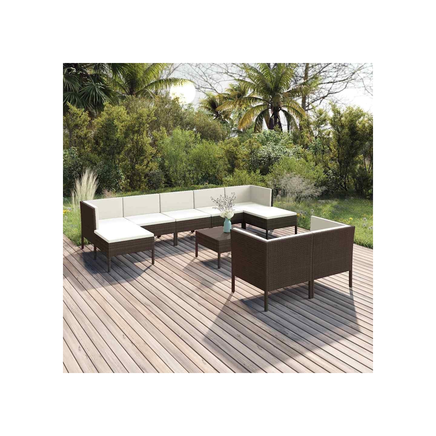 Salon de jardin 10 pcs avec coussins Résine tressée Marron
