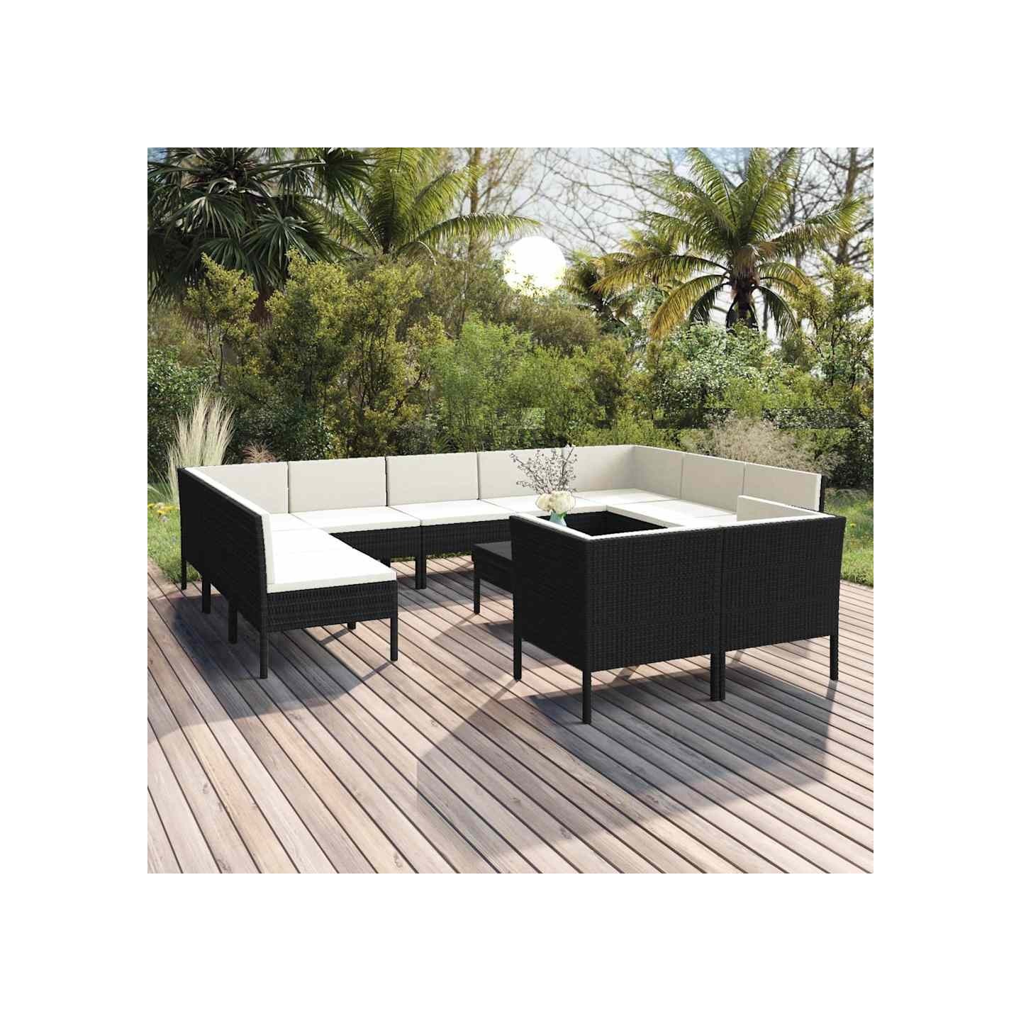 Salon de jardin 12 pcs avec coussins résine tressée noir