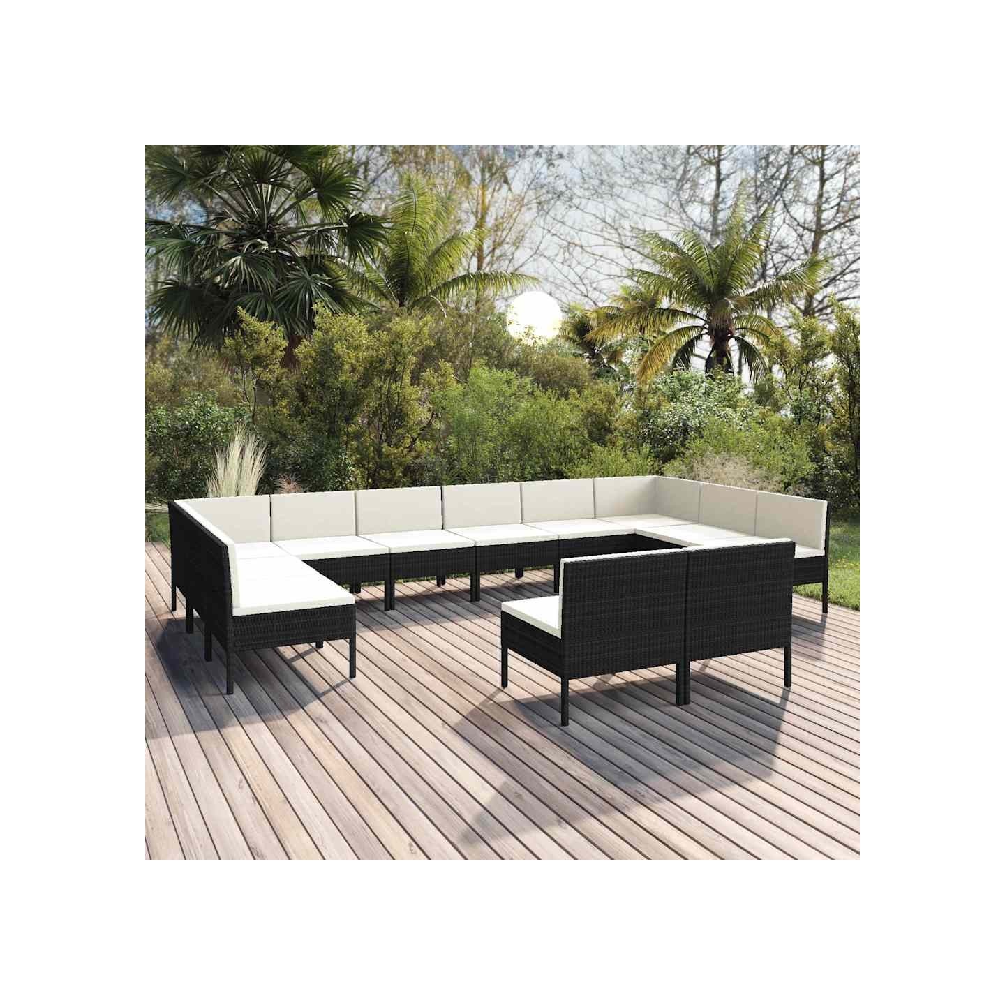 Salon de jardin 12 pcs avec coussins résine tressée noir