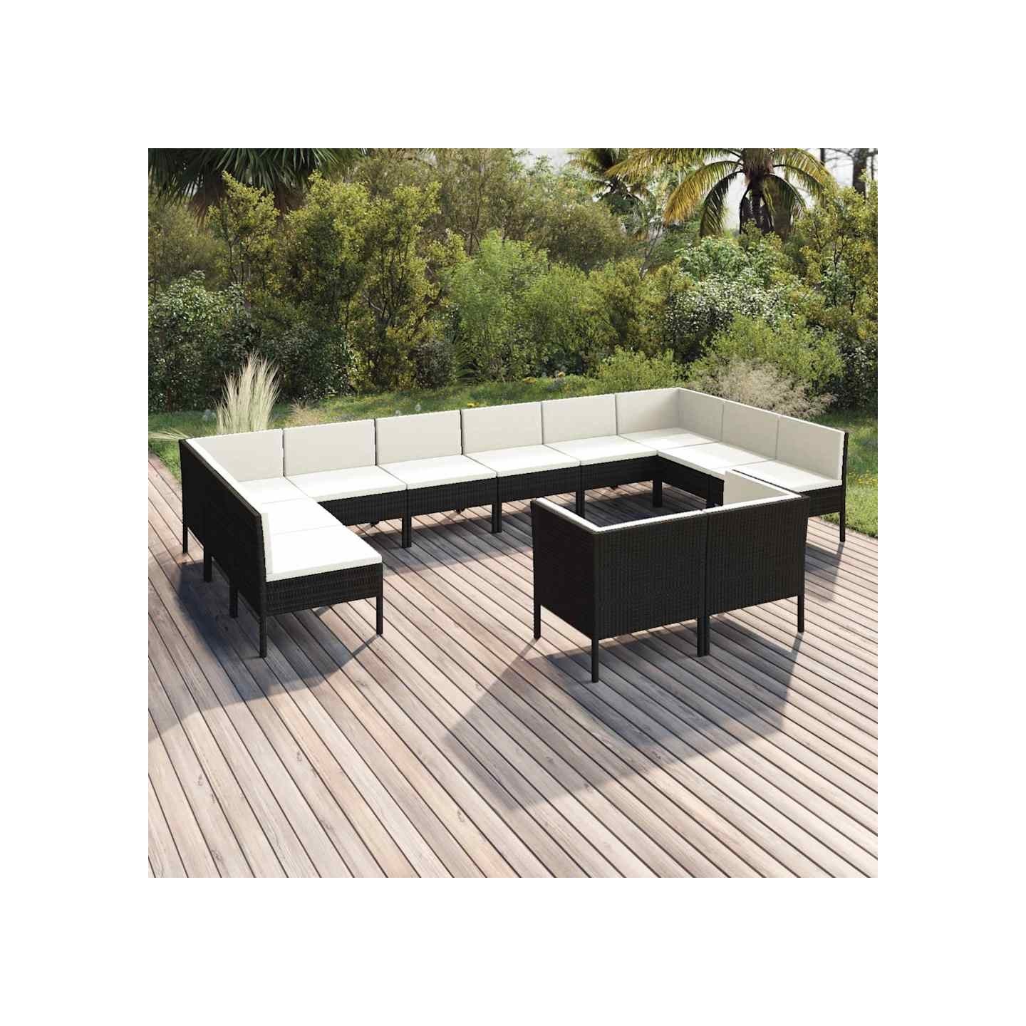 Salon de jardin 12 pcs avec coussins résine tressée noir
