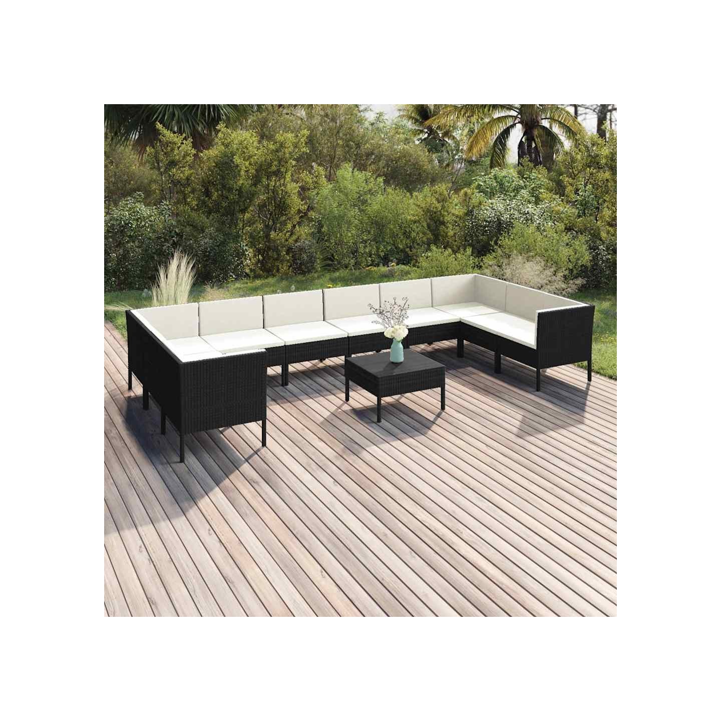 Salon de jardin 11 pcs avec coussins Résine tressée Noir