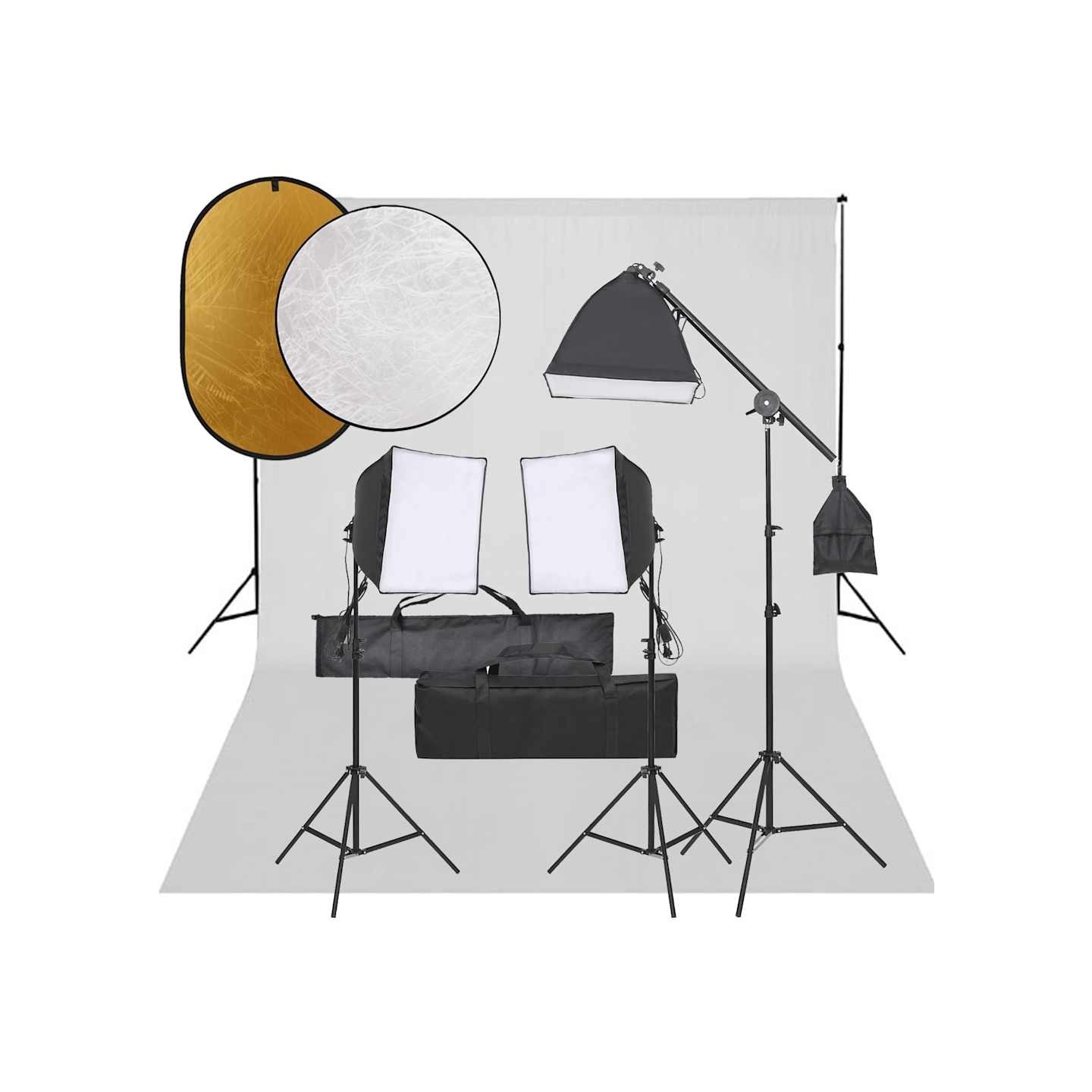 Kit de studio photo avec éclairage toile de fond et réflecteur