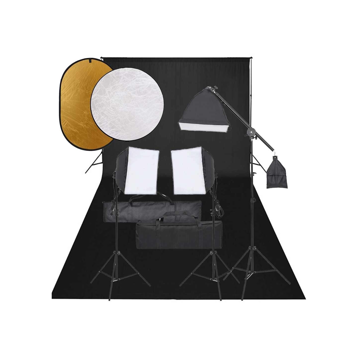Kit de studio photo avec éclairage toile de fond et réflecteur