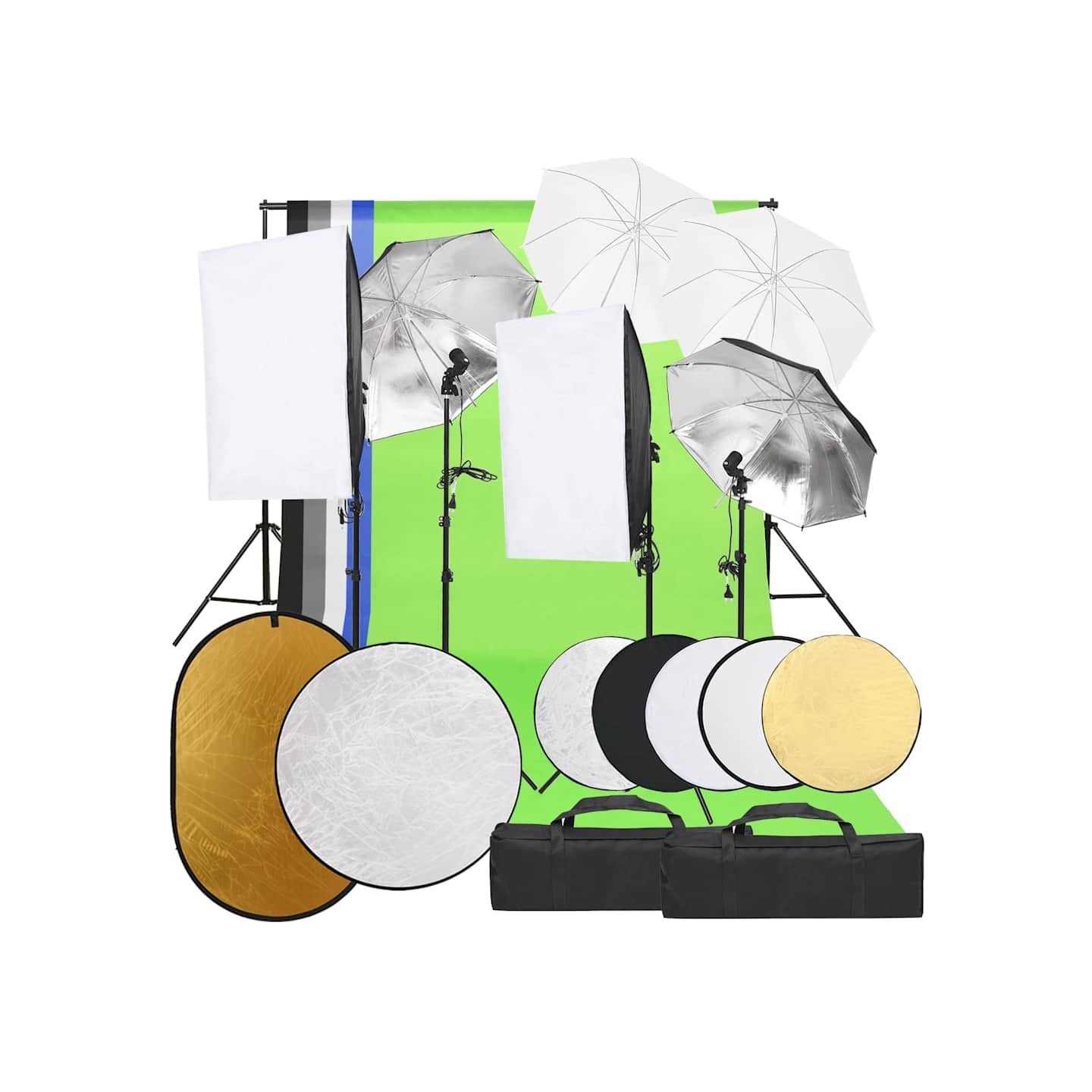 Kit de studio photo avec éclairage toile de fond et réflecteur