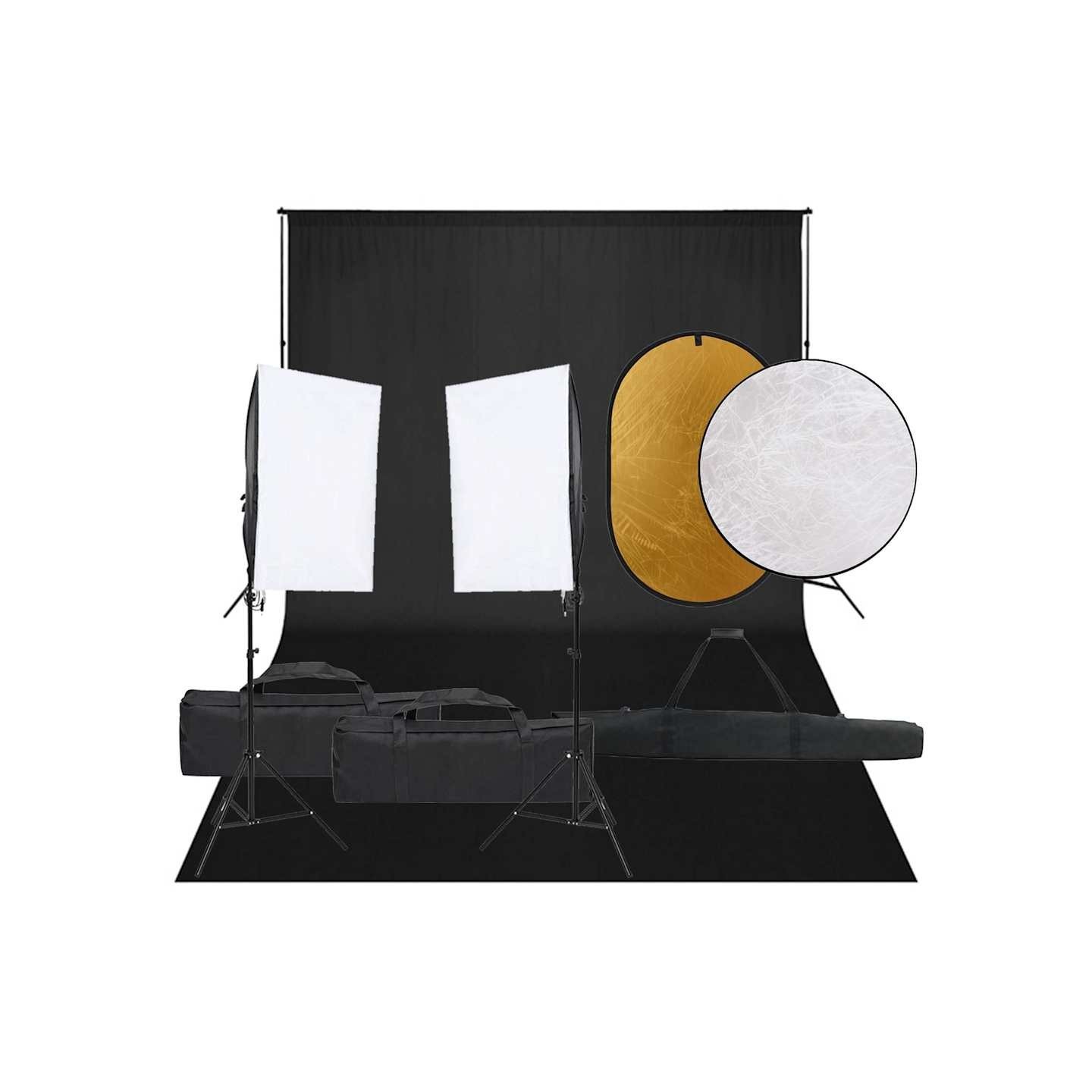 Kit de studio photo avec éclairage toile de fond et réflecteur