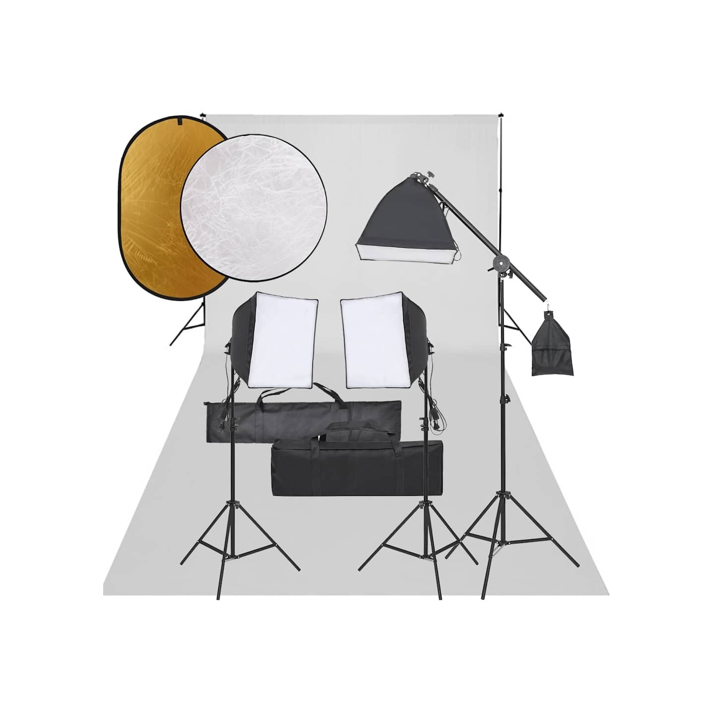 Kit de studio photo avec éclairage toile de fond et réflecteur