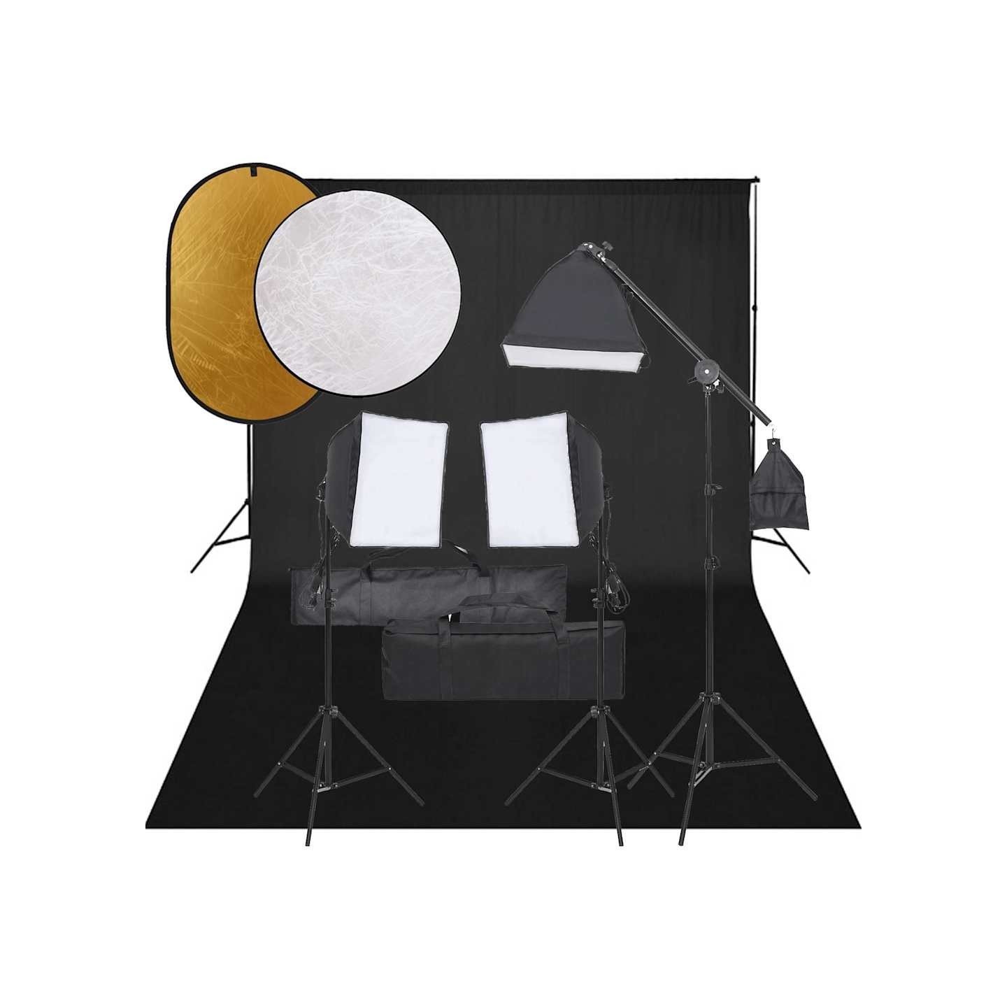 Kit de studio photo avec éclairage toile de fond et réflecteur