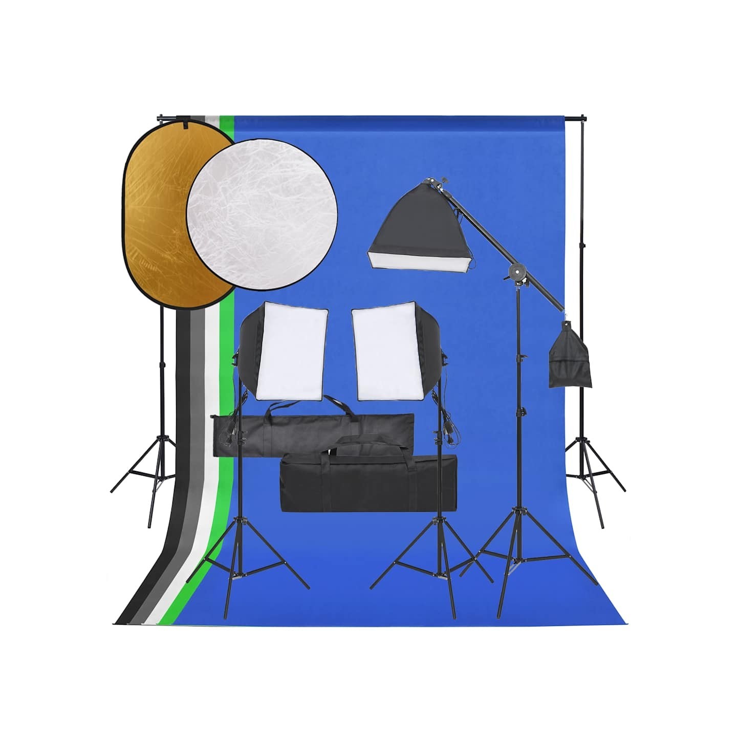 Kit de studio photo avec éclairage toile de fond et réflecteur