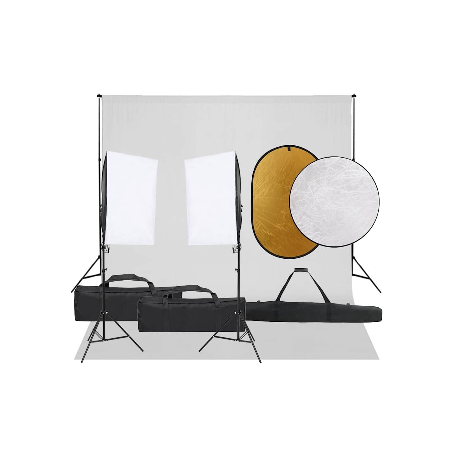Kit de studio photo avec éclairage toile de fond et réflecteur
