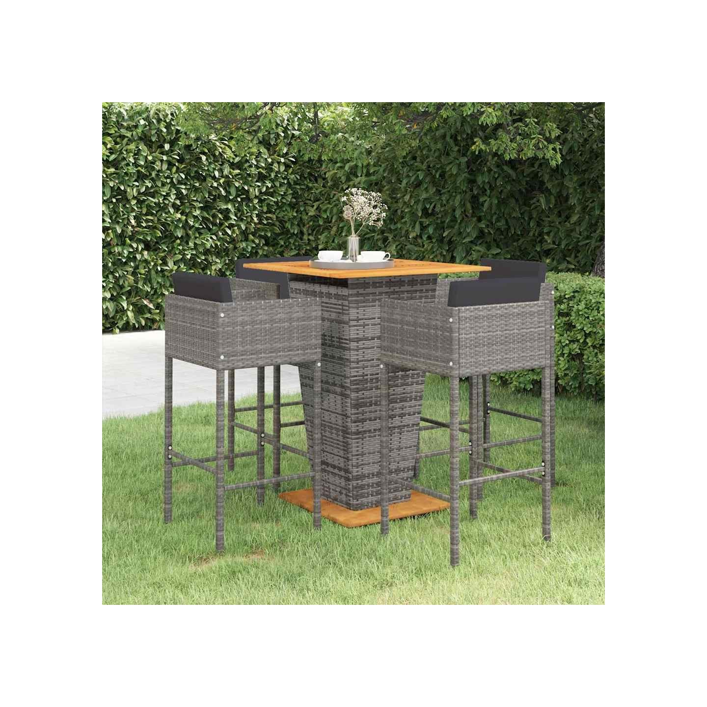 Ensemble de bar de jardin 5 pcs et coussins Résine tressée Gris