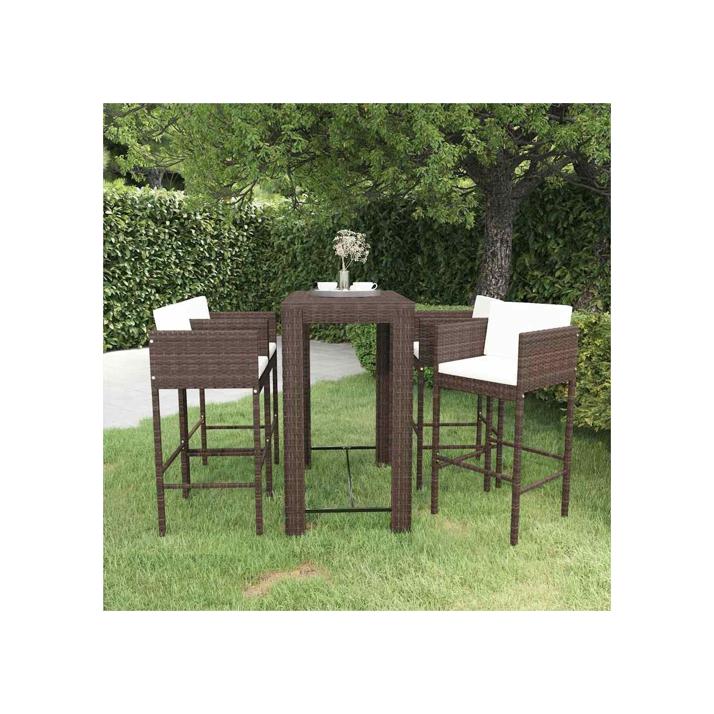 Ensemble bar de jardin 5 pcs et coussins Résine tressée Marron