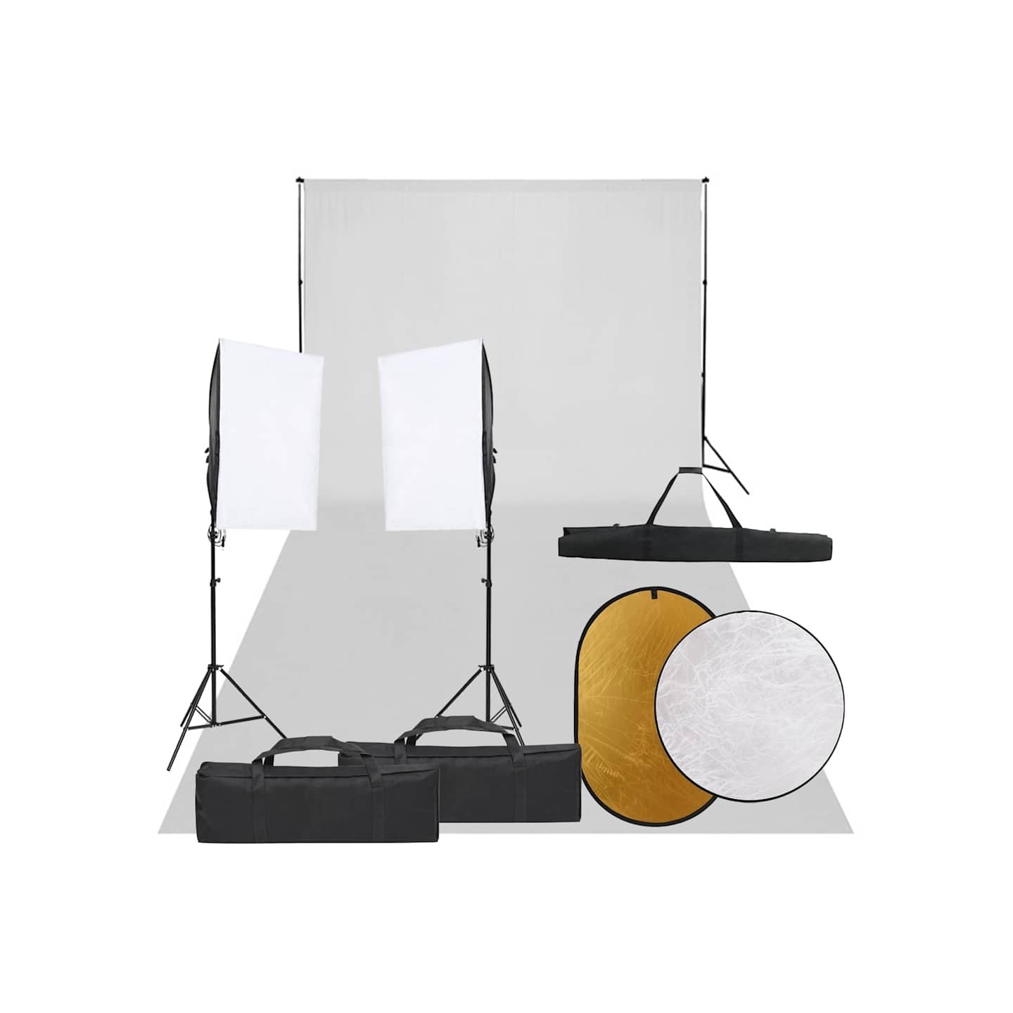 Kit de studio photo avec éclairage toile de fond et réflecteur