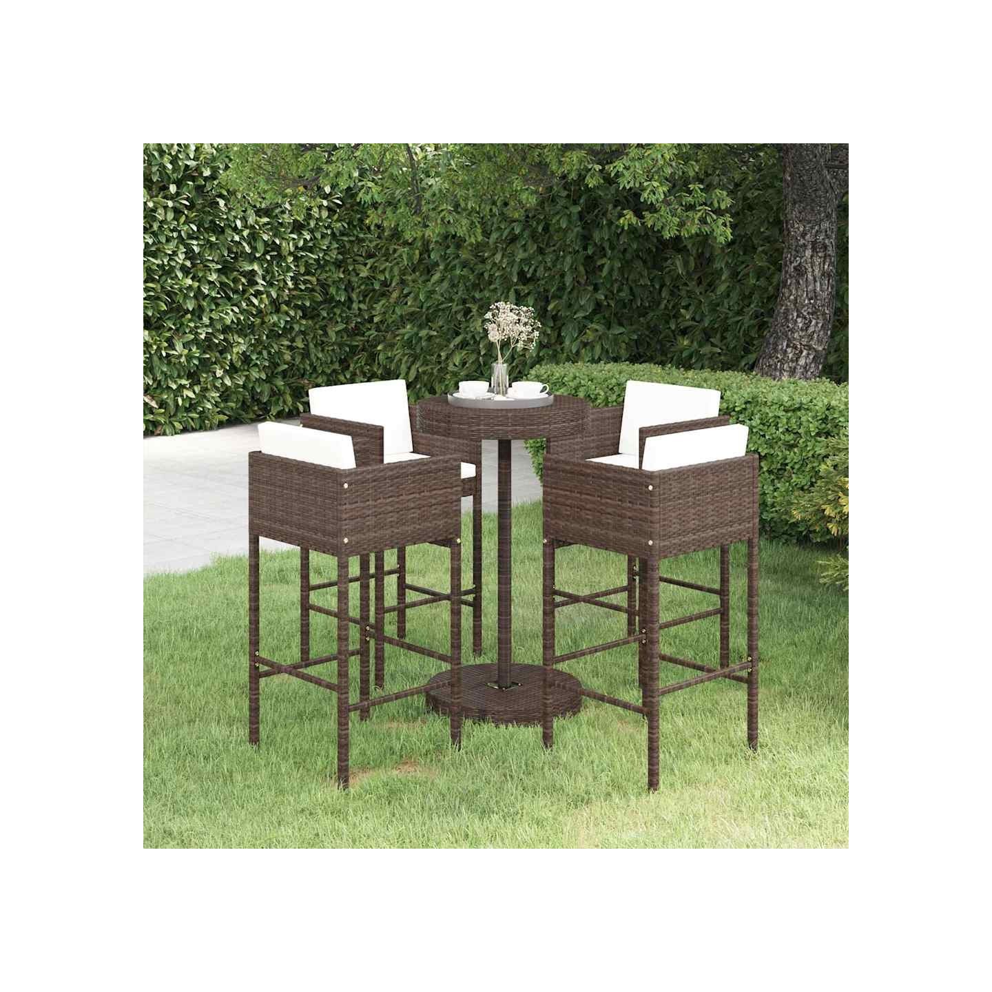 Ensemble bar de jardin 5 pcs et coussins Résine tressée Marron