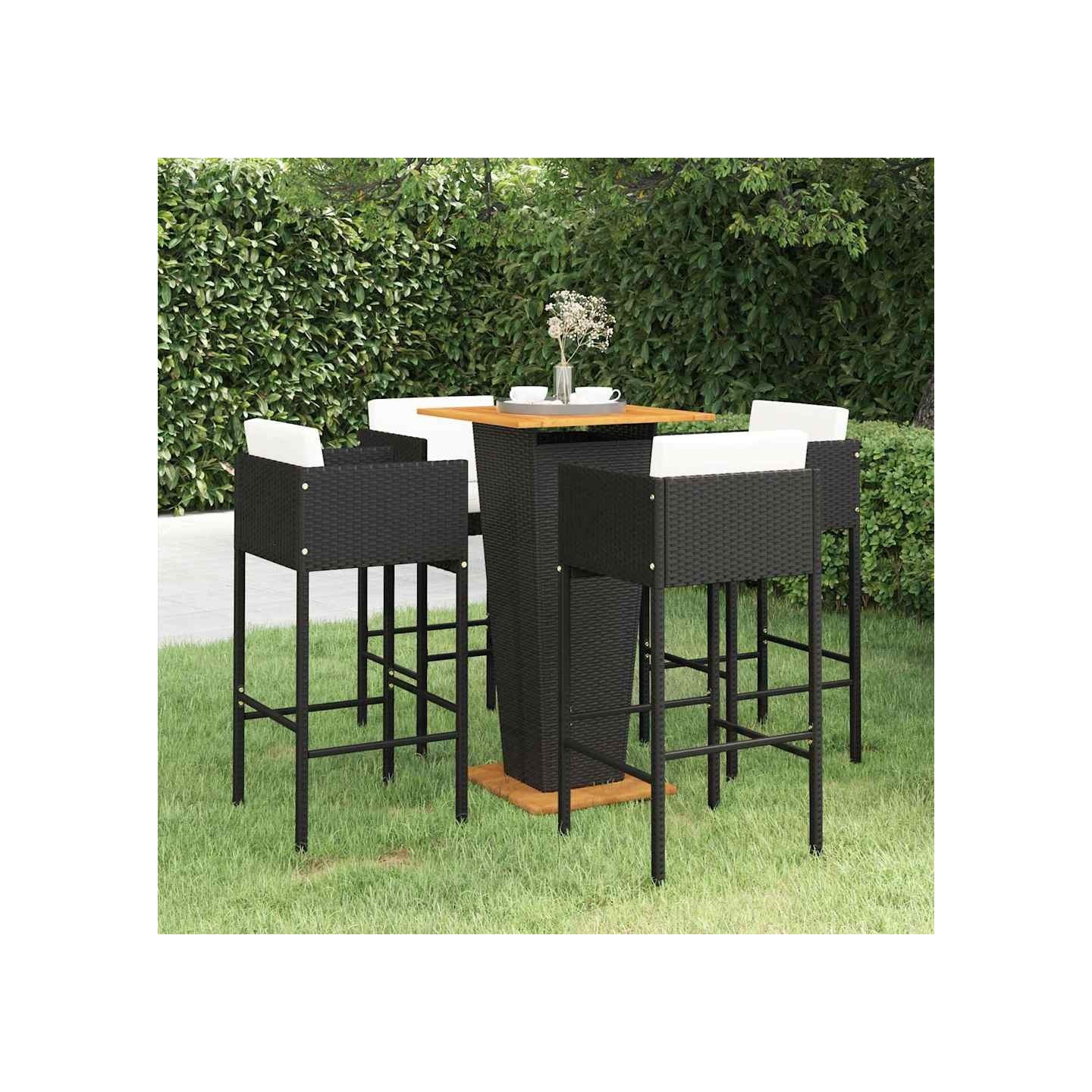 Ensemble de bar de jardin 5 pcs et coussins Résine tressée Noir