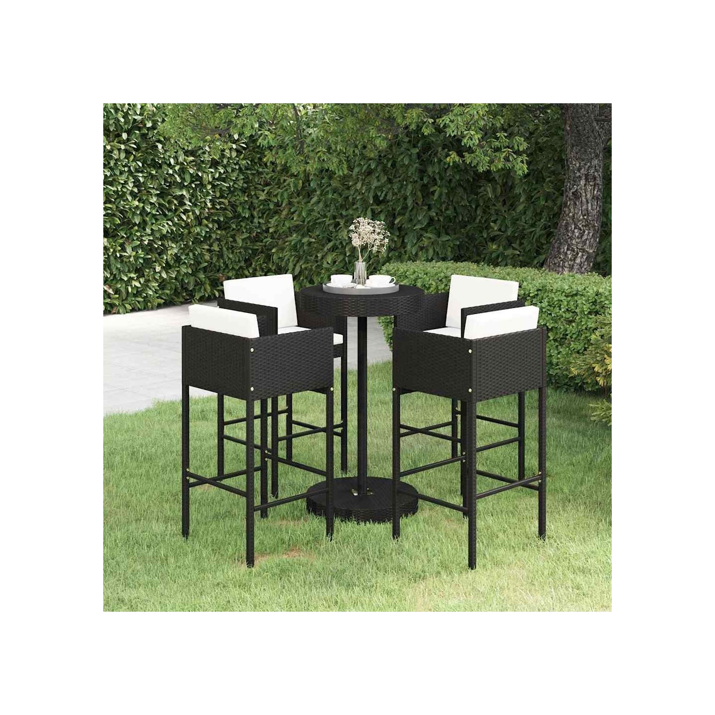 Ensemble de bar de jardin 5 pcs et coussins Résine tressée Noir