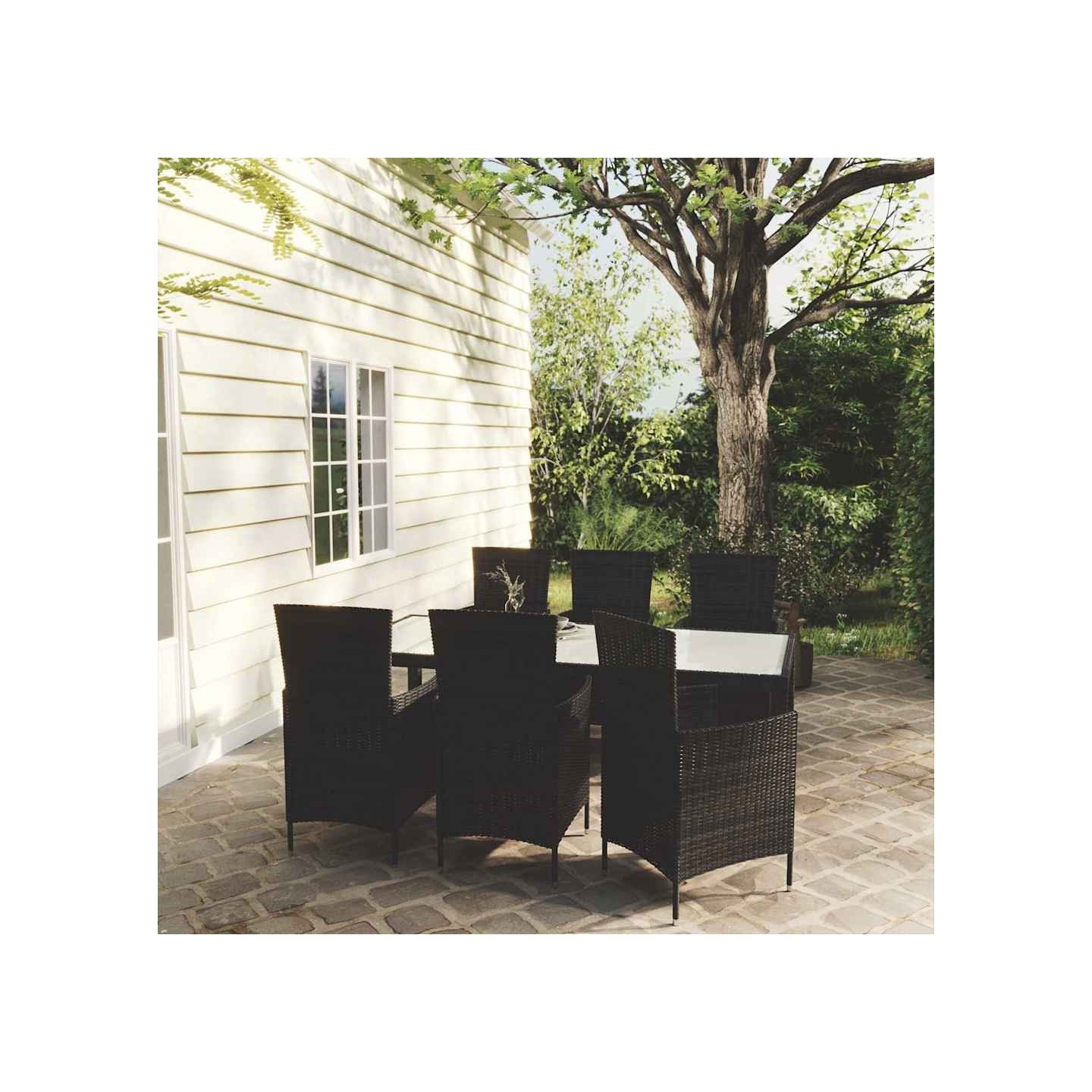 Salon de jardin 7 pcs avec coussins résine tressée noir