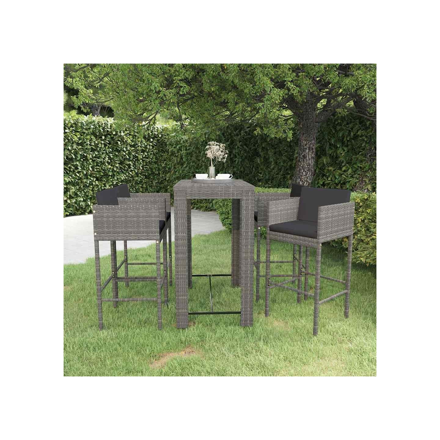 Ensemble de bar de jardin 5 pcs et coussins Résine tressée Gris