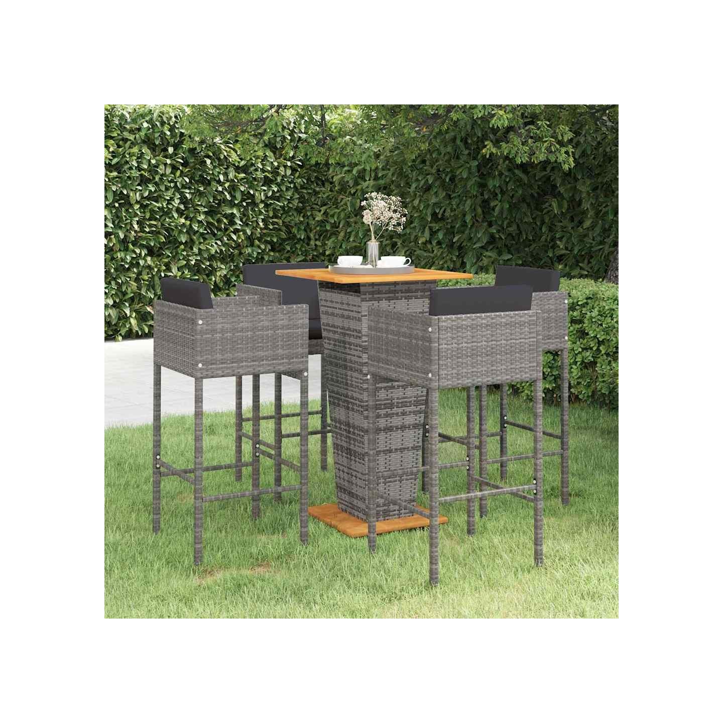 Ensemble de bar de jardin 5 pcs et coussins Résine tressée Gris
