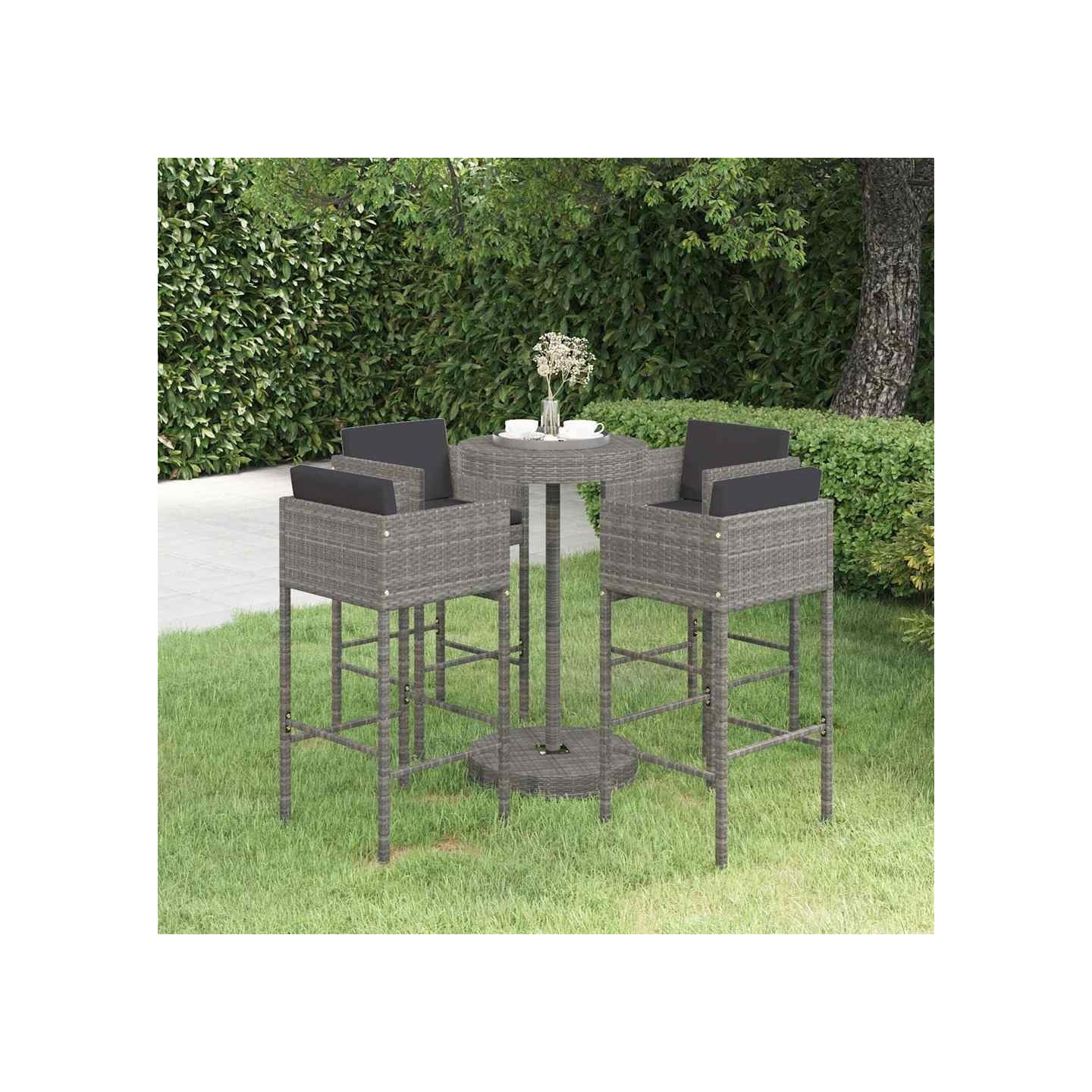 Ensemble de bar de jardin 5 pcs et coussins Résine tressée Gris