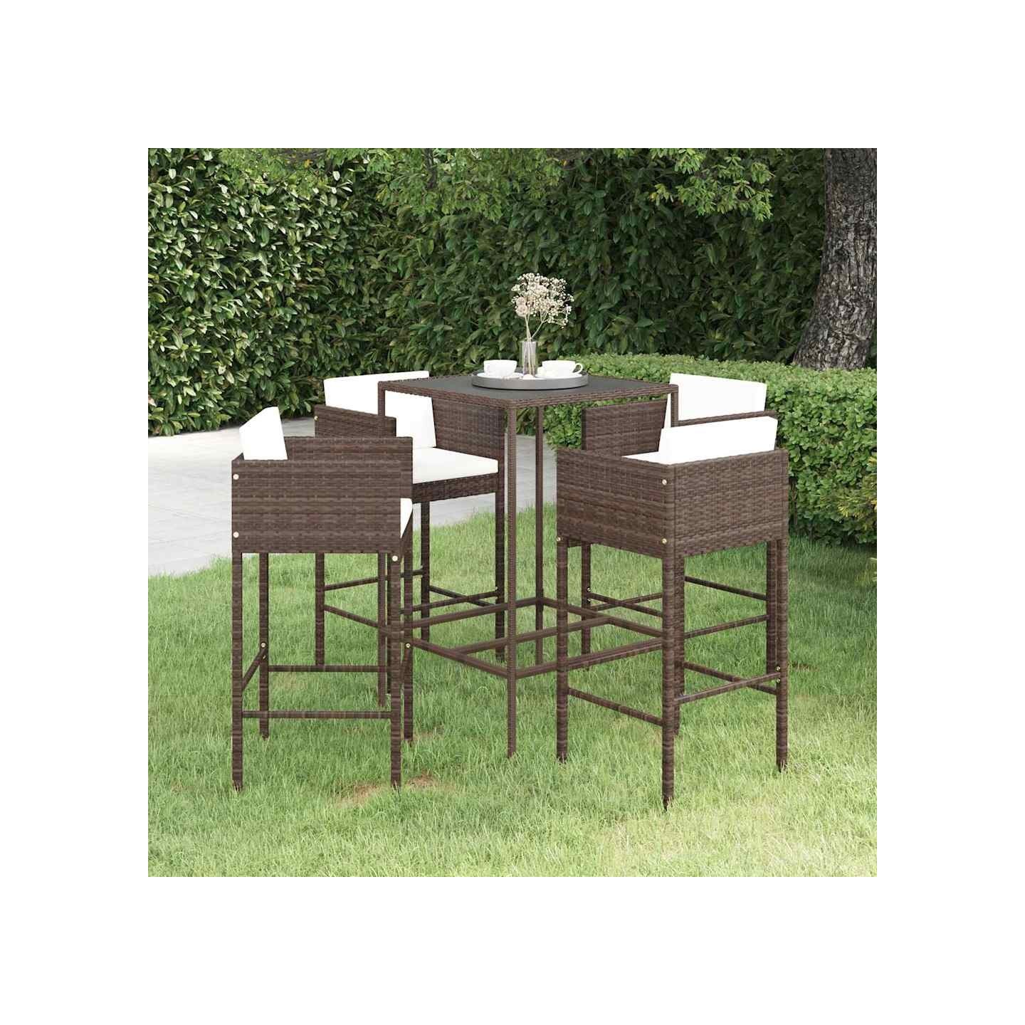 Ensemble bar de jardin 5 pcs et coussins Résine tressée Marron