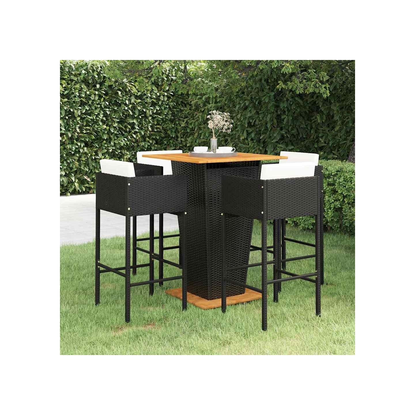 Ensemble de bar de jardin 5 pcs et coussins Résine tressée Noir