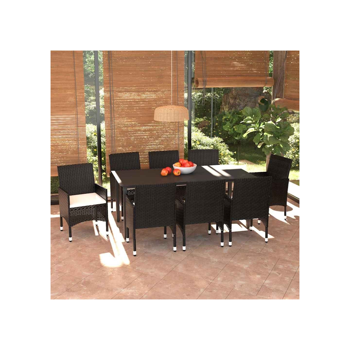 Ensemble à manger de jardin coussins 9pcs Résine tressée Noir