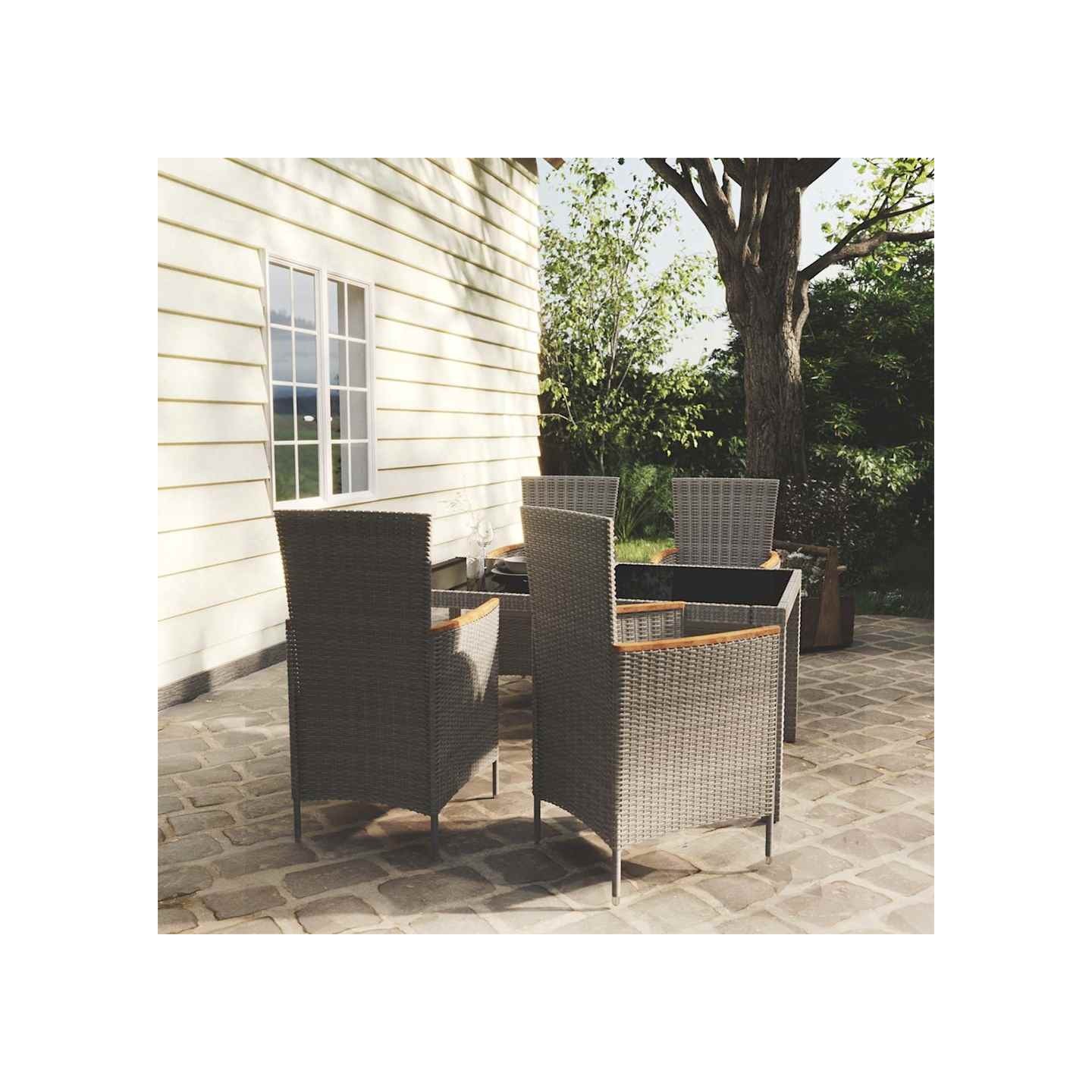 Ensemble à manger d'extérieur 5pcs coussins résine tressée gris
