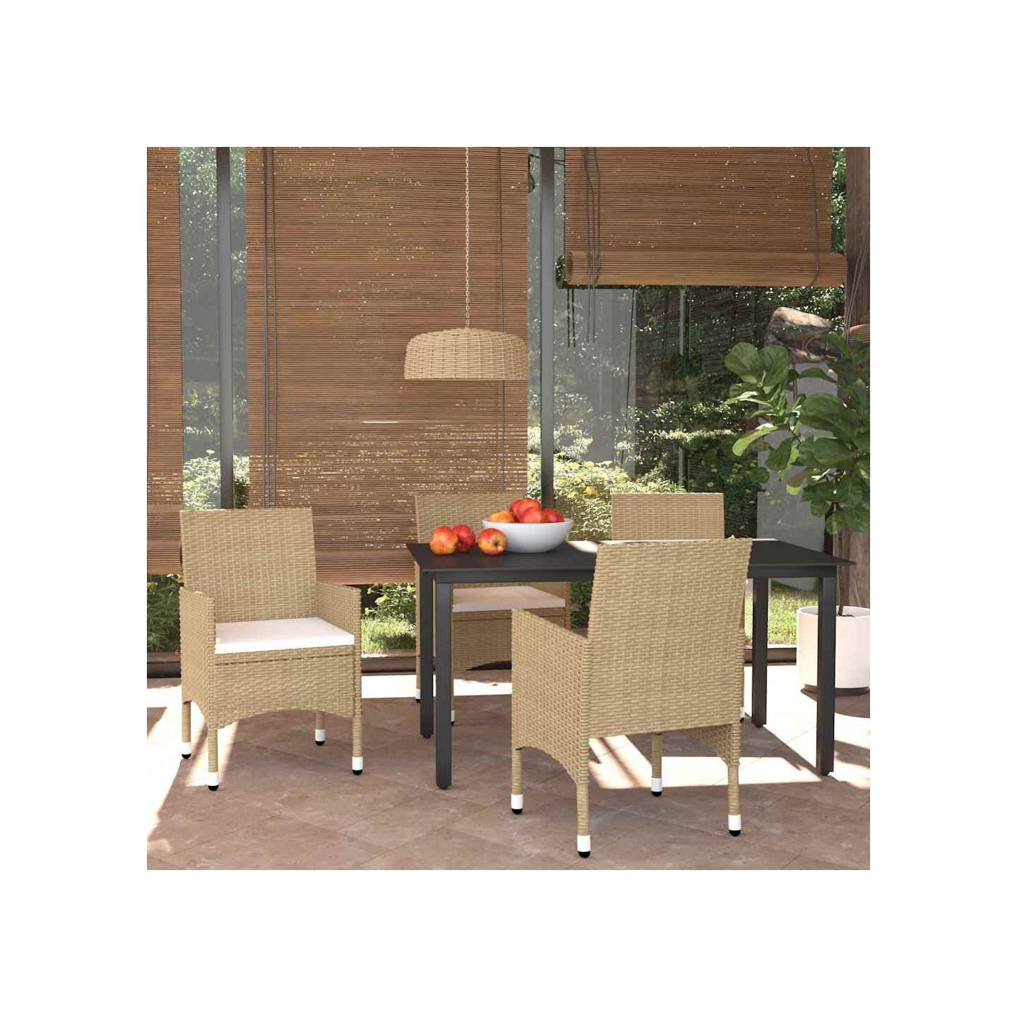 Ensemble à manger de jardin et coussins 5 pcs Poly rotin Beige