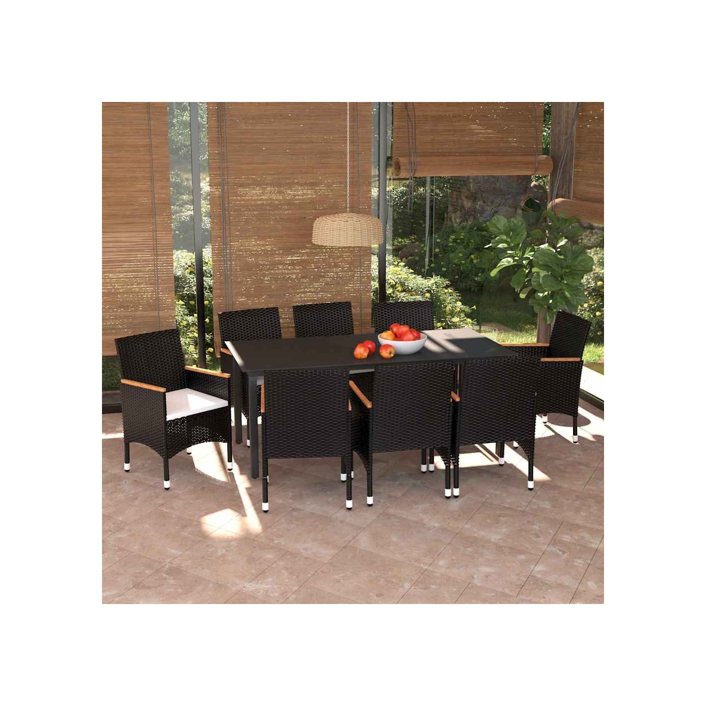 Ensemble à manger de jardin coussins 9pcs Résine tressée Noir