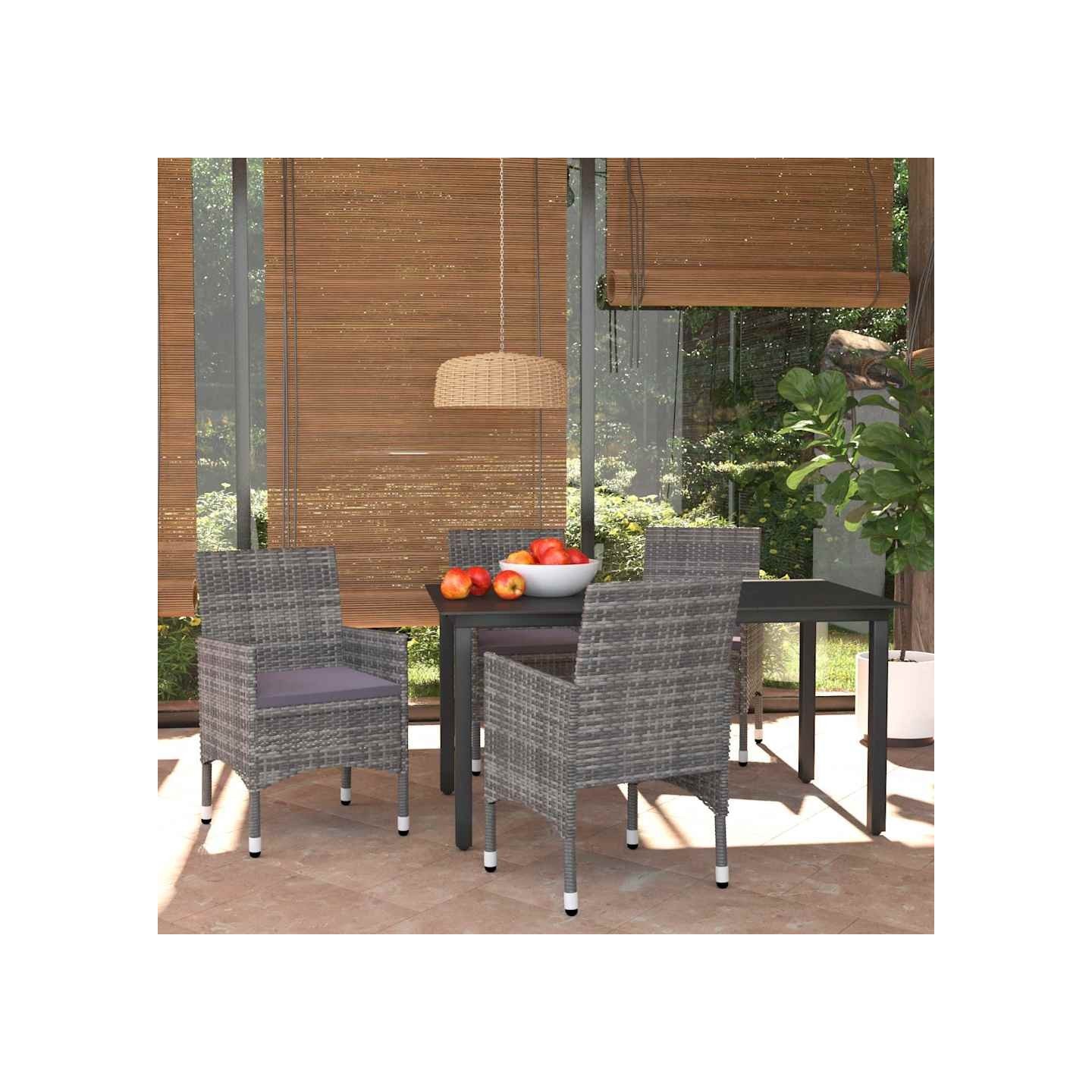 Ensemble à manger de jardin coussins 5pcs Résine tressée Gris