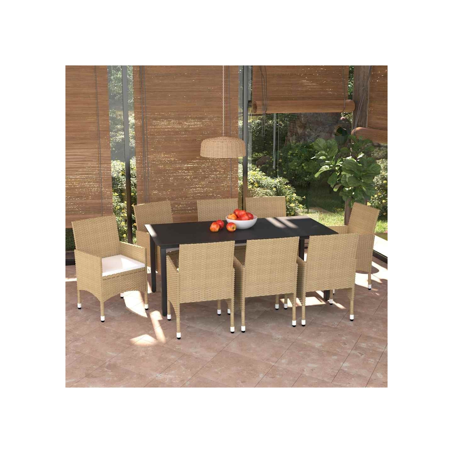 Ensemble à manger de jardin et coussins 9 pcs Poly rotin Beige