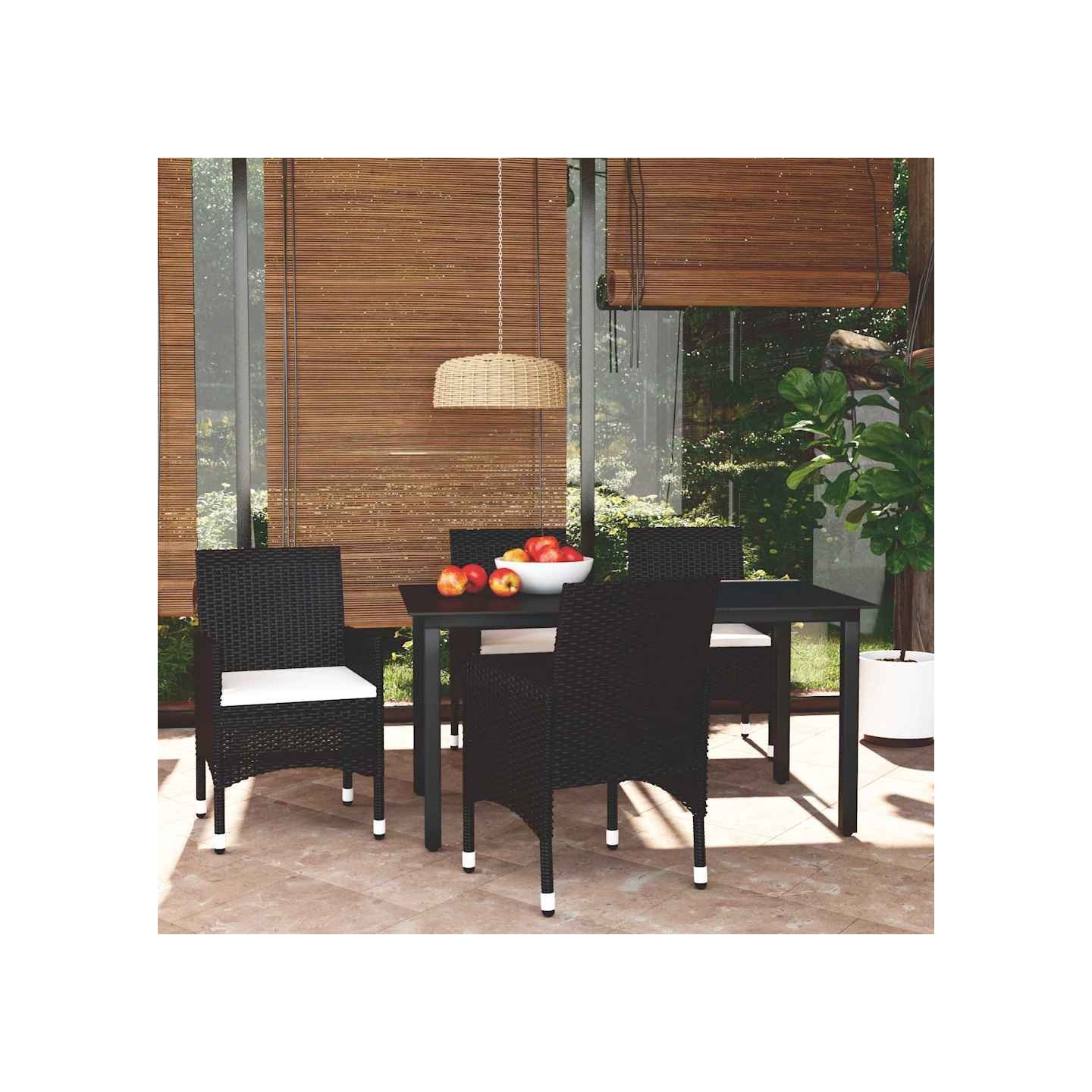 Ensemble à dîner de jardin avec coussins 5 pcs poly rotin noir