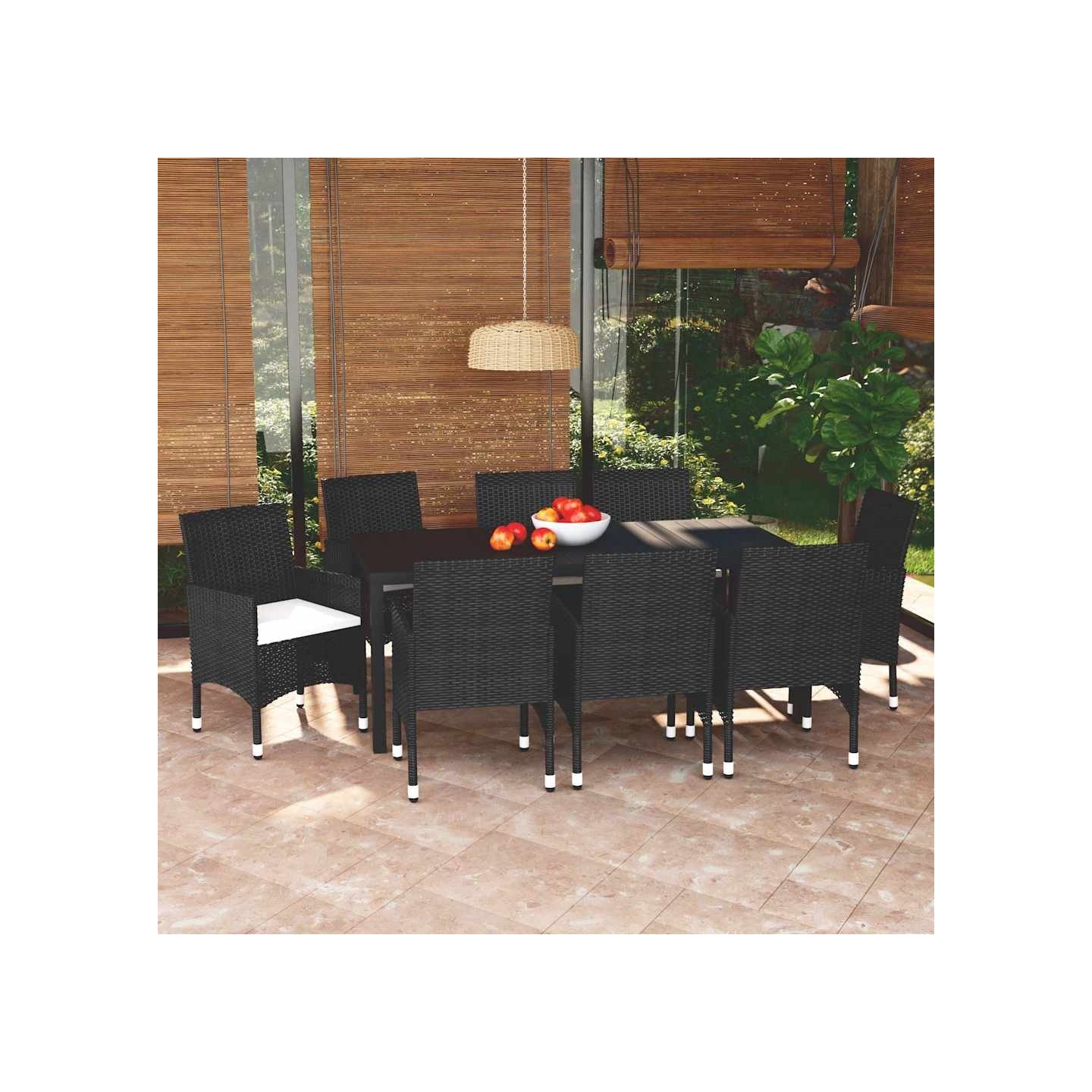 Ensemble à manger de jardin coussins 9pcs Résine tressée Noir