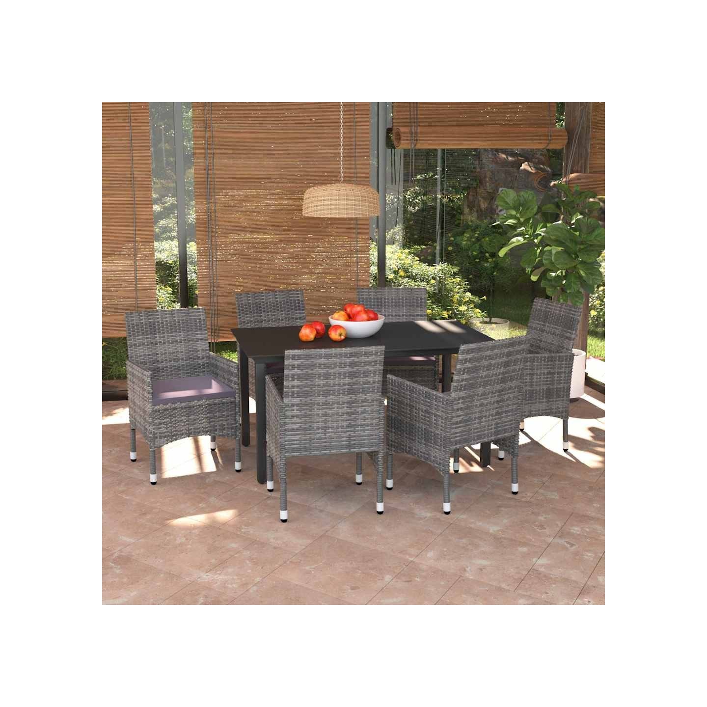 Ensemble à manger de jardin coussins 7pcs Résine tressée Gris