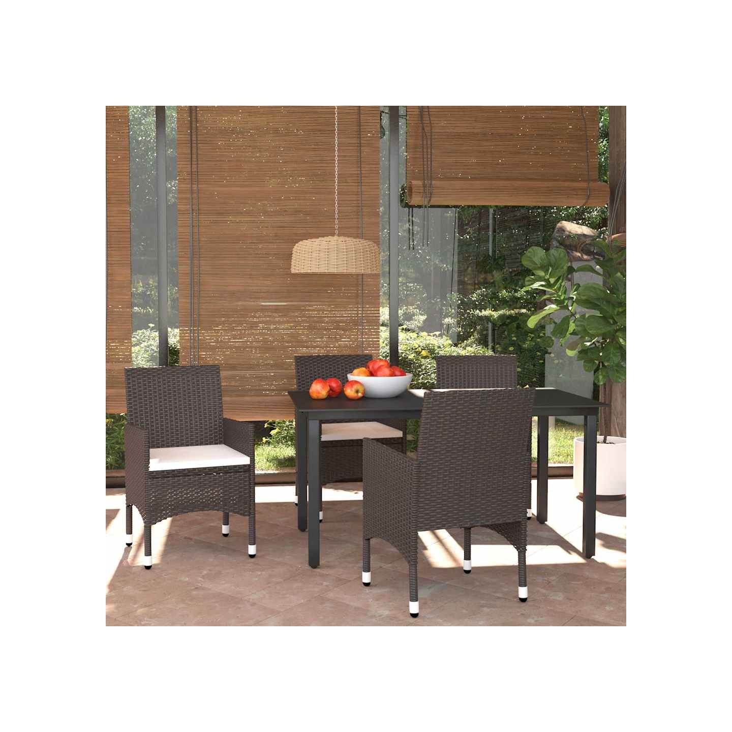 Ensemble à manger de jardin et coussins 5 pcs Poly rotin Marron