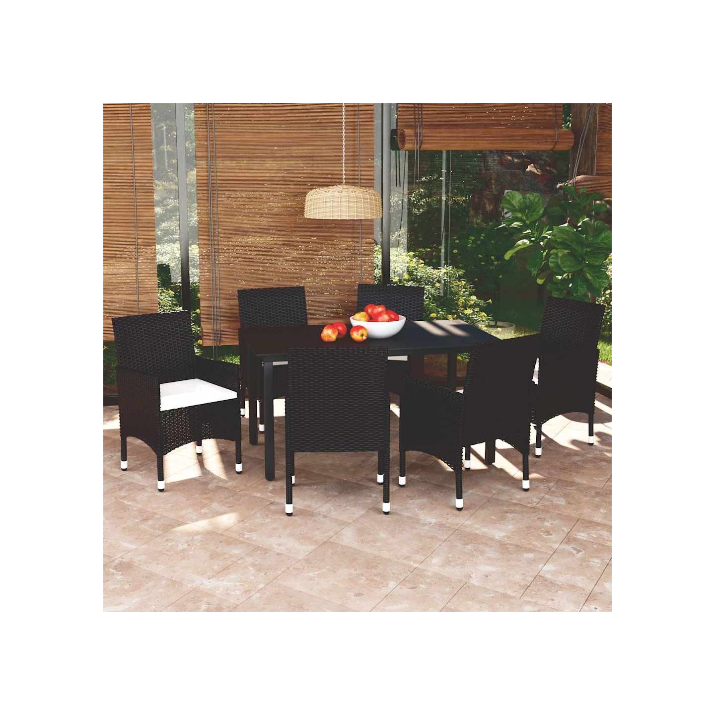 Ensemble à manger de jardin coussins 7pcs Résine tressée Noir