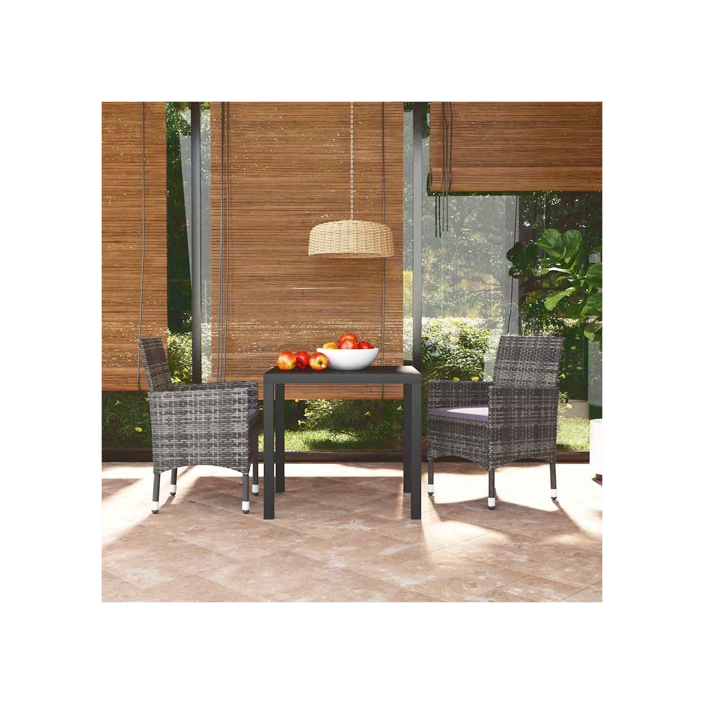 Ensemble à manger de jardin coussins 3pcs Résine tressée Gris