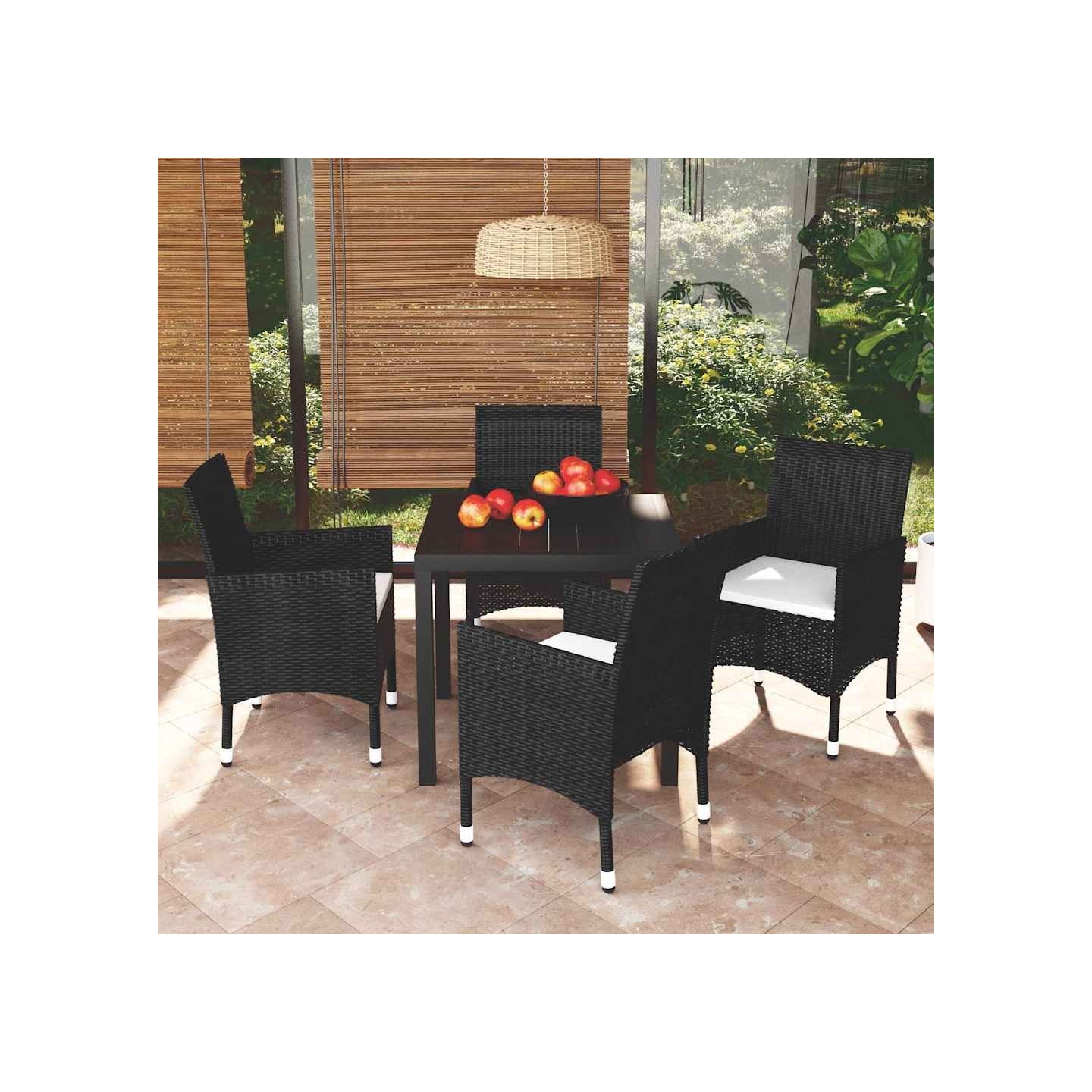 Ensemble à dîner de jardin avec coussins 5 pcs poly rotin noir