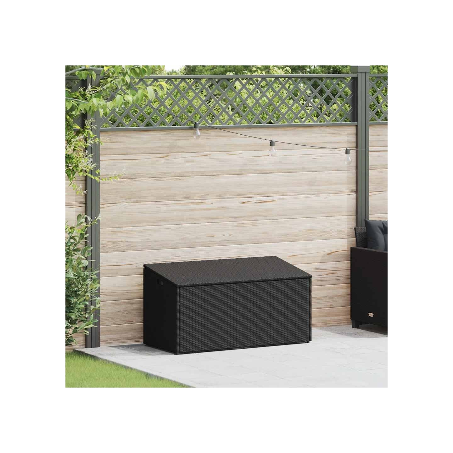 Coffre de rangement de jardin Noir 110x50x58 cm Résine tressée