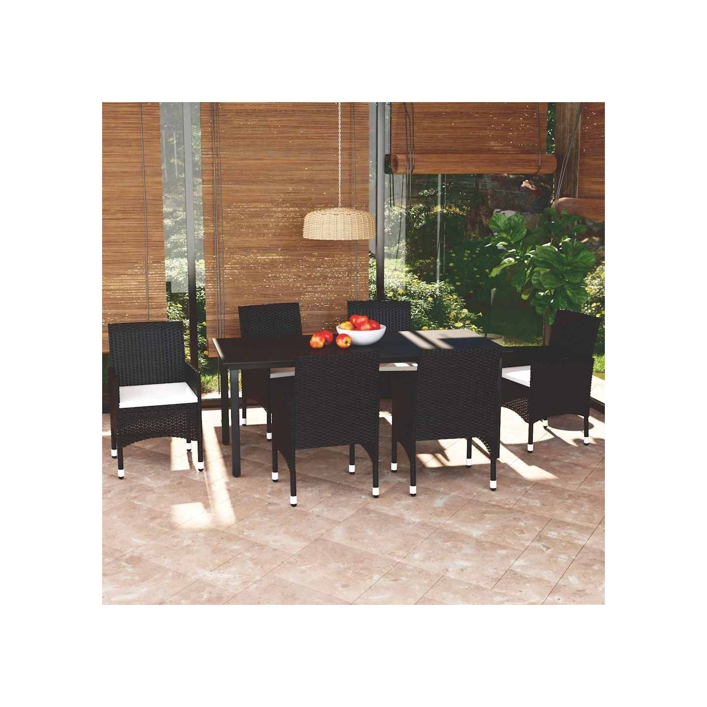 Ensemble à manger de jardin coussins 7pcs Résine tressée Noir