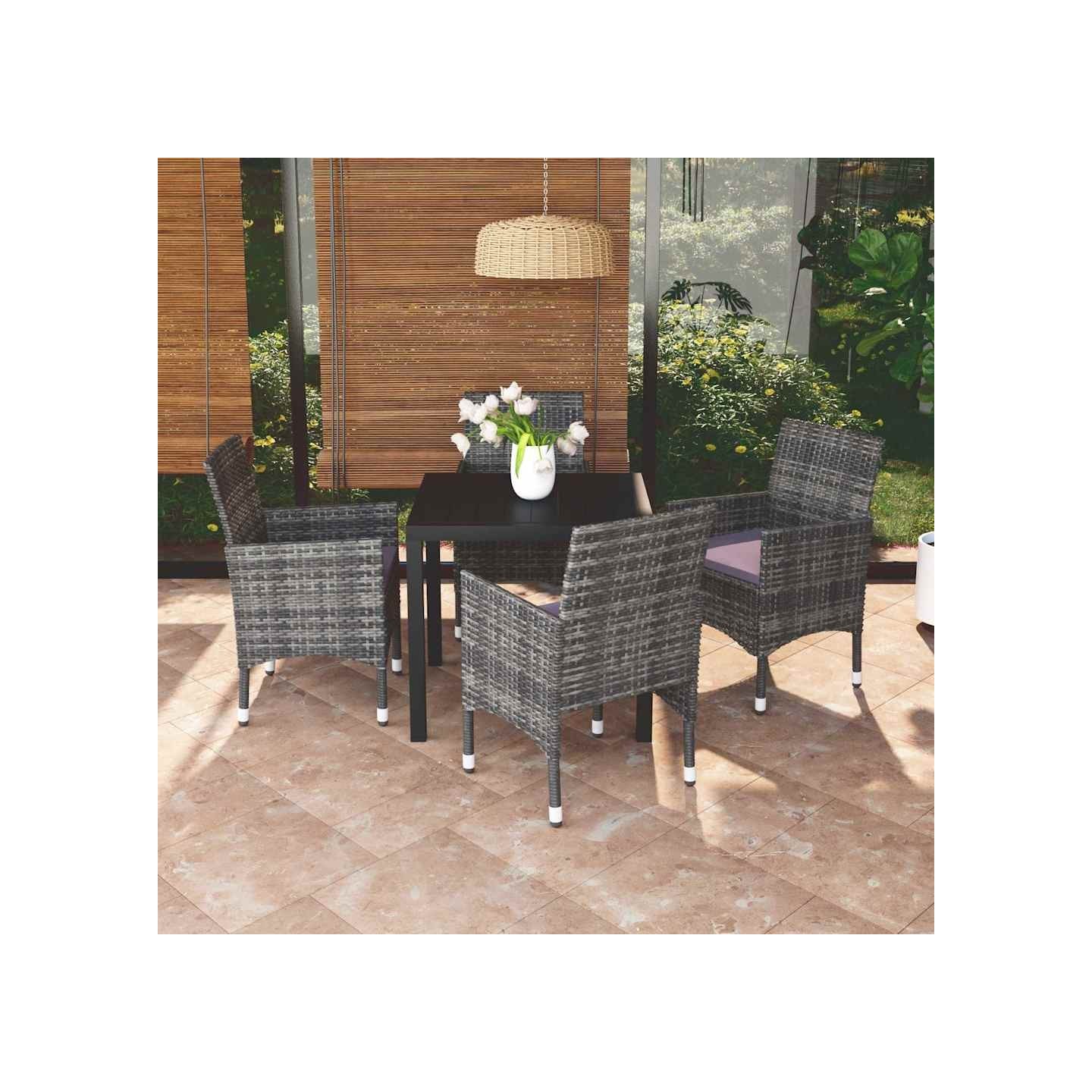 Ensemble à manger de jardin coussins 5pcs Résine tressée Gris