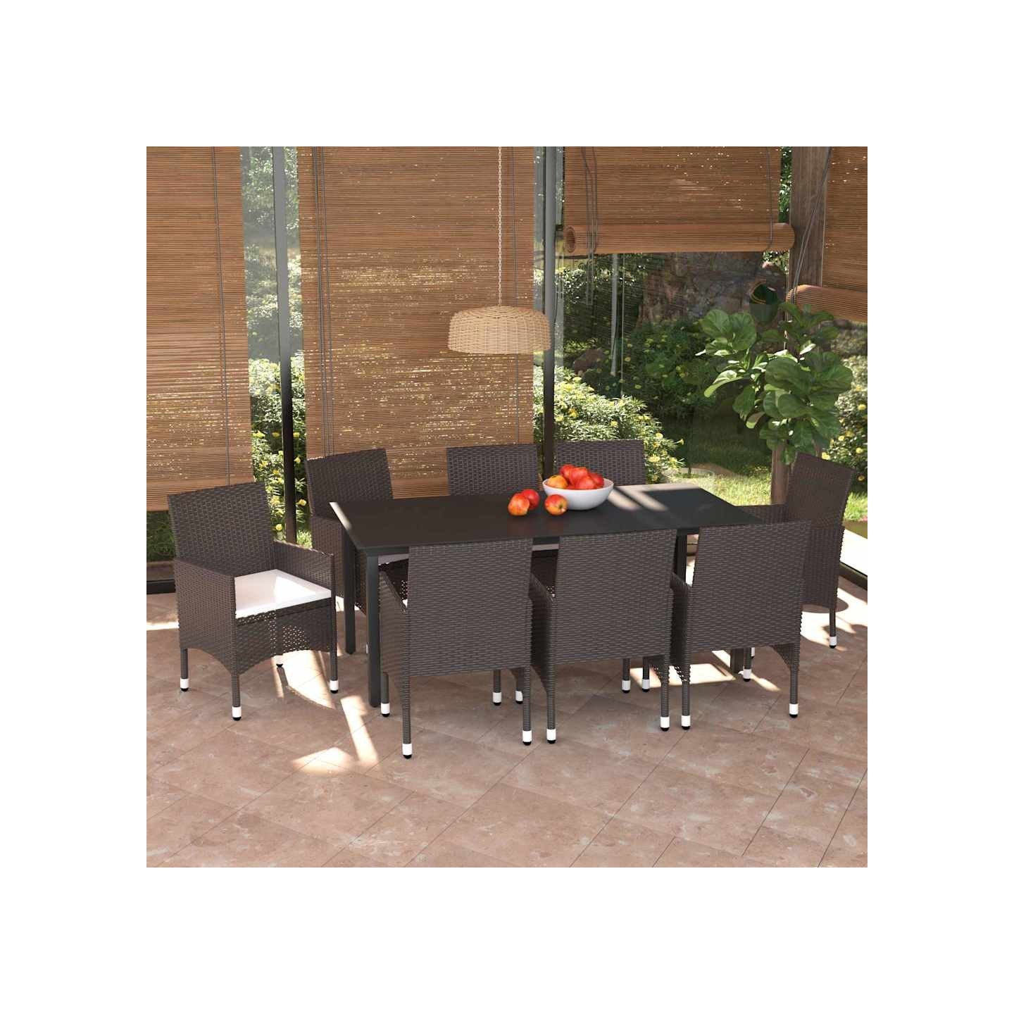 Ensemble à manger de jardin et coussins 9 pcs Poly rotin Marron