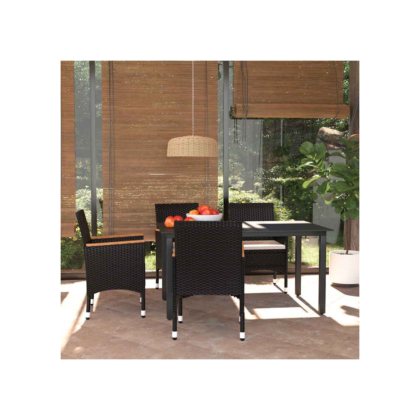 Ensemble à dîner de jardin avec coussins 5 pcs poly rotin noir