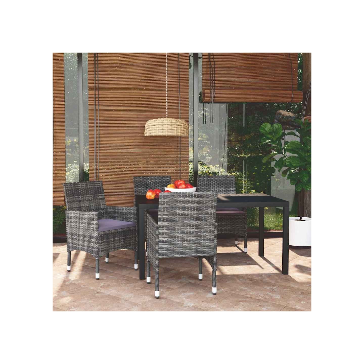 Ensemble à manger de jardin coussins 5pcs Résine tressée Gris