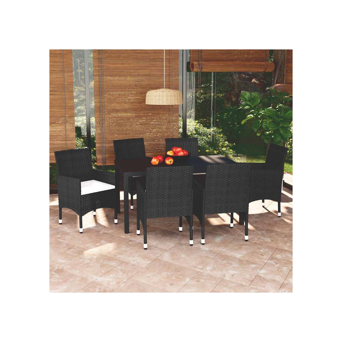 Ensemble à manger de jardin coussins 7pcs Résine tressée Noir